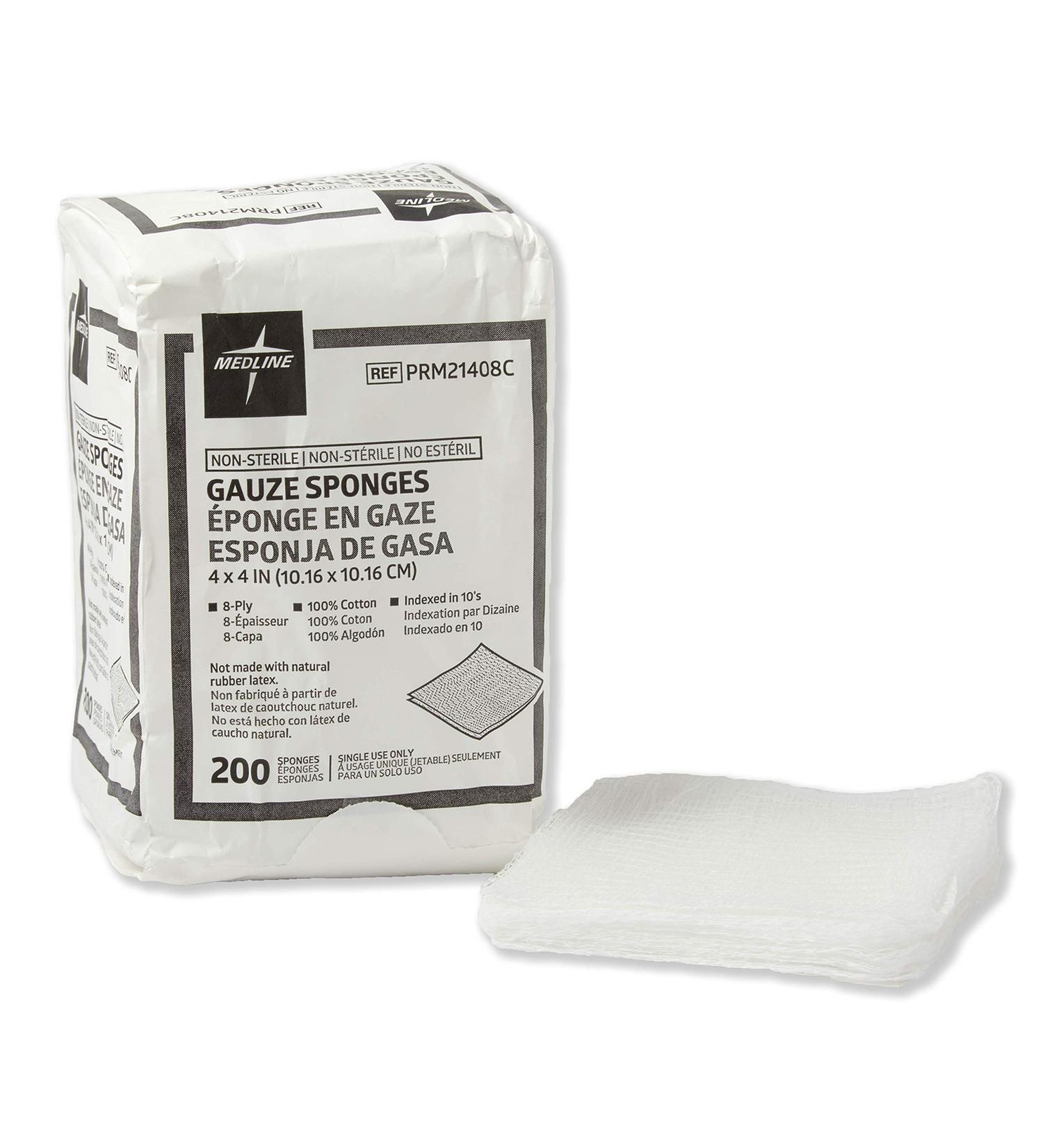 Medline 4x4 Inch 100% Cotton Gauze Sponges, 8-Ply Non-Sterile - Pack of 200 - Buy Online on GoSupps.com