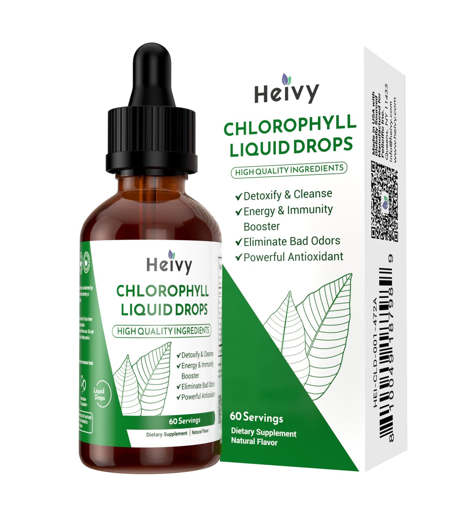 Heivy Chlorophyll Liquid Drops, Liquid Chlorophyll Supplement, Chlorophyll Drops for Internal Deodorizer, Radiant Skin, Detox, Antioxidant, Immune Support, Gluten Free, Natural Flavored - 2 FL OZ - Buy Online on GoSupps.com