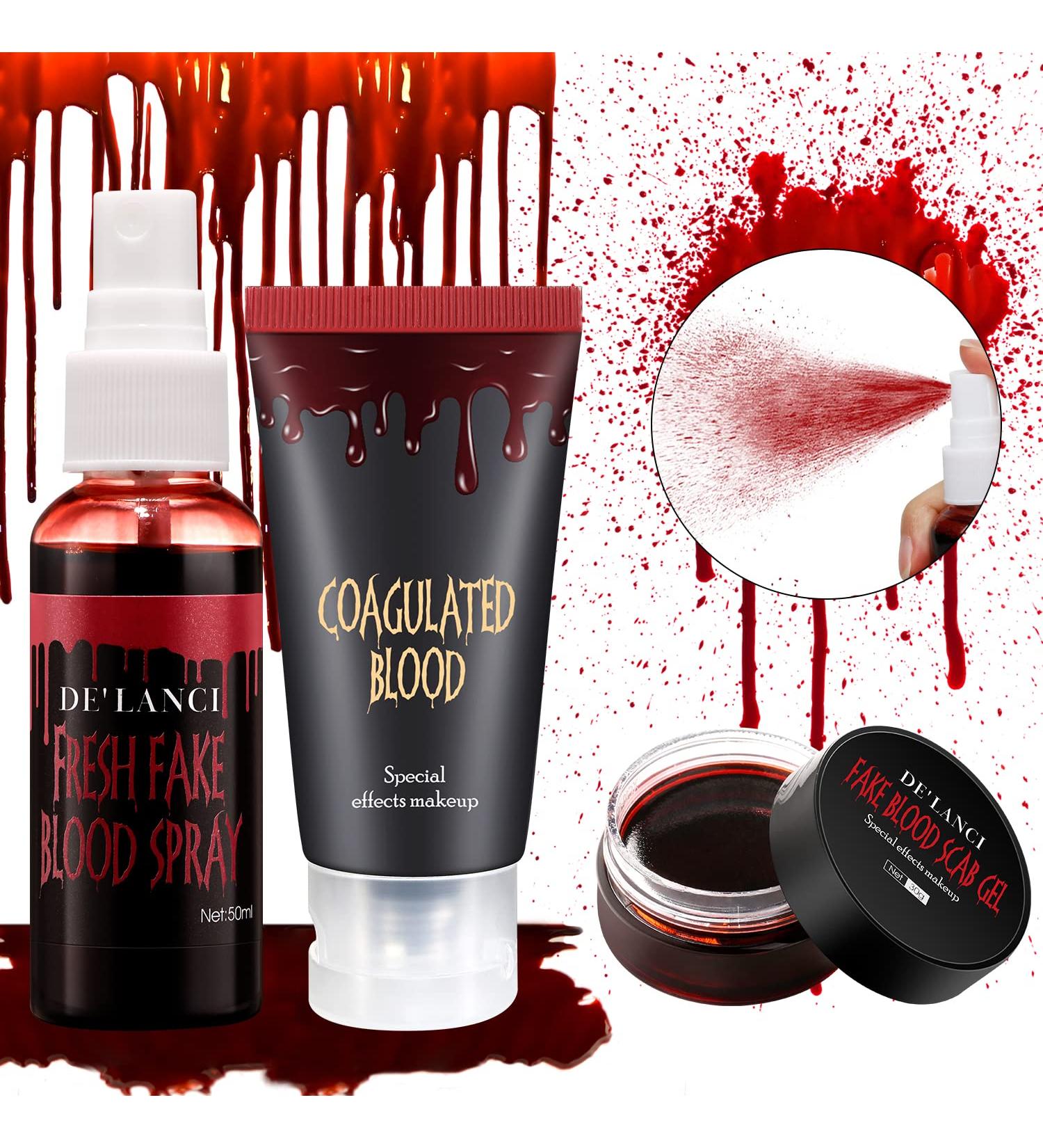 Halloween Fake Blood Makeup Kit - Edible Fake Blood Gel Spray & Coagulated Blood - Realistic SFX Makeup for Zombie Vampire & Monster Cosplay - International Shipping Available - Buy Online on GoSupps.com