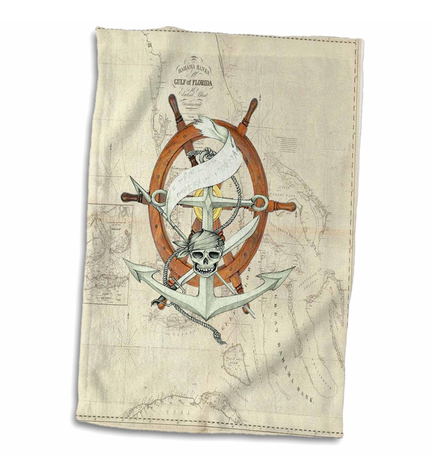 Vintage Florida Chart Pirate Wheel Towel - 3D Rose Print | 15x22 | Multicolor - Buy Online on GoSupps.com