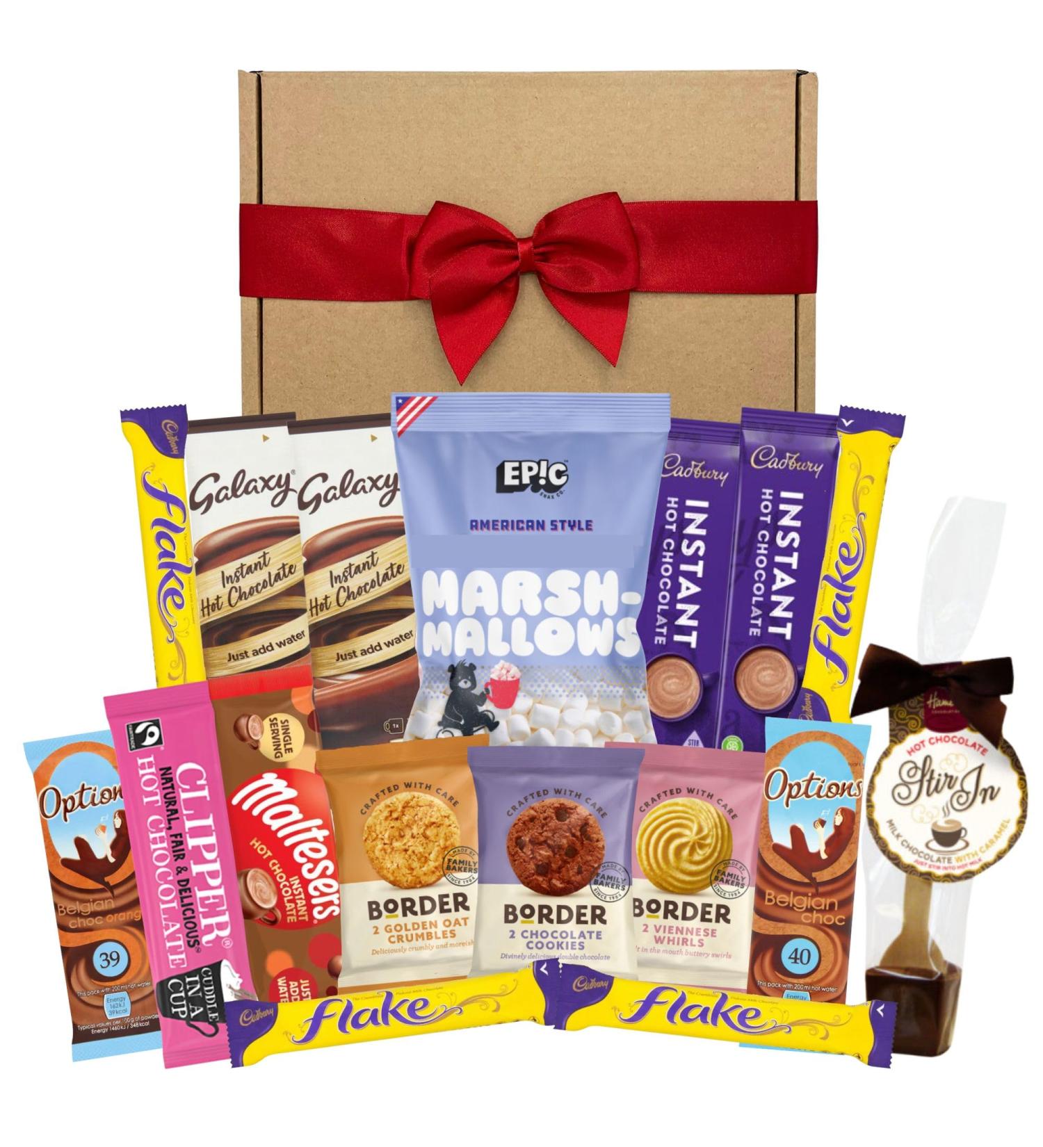 Hot Chocolate Gift Set with x8 Hot Chocolate Sachets Mini Marshmallows for Hot Chocolate Hot Chocolate Stirrer Boarder Biscuits and more | A Hot Chocolate Gift Bundle Hamper - Buy Online on GoSupps.com
