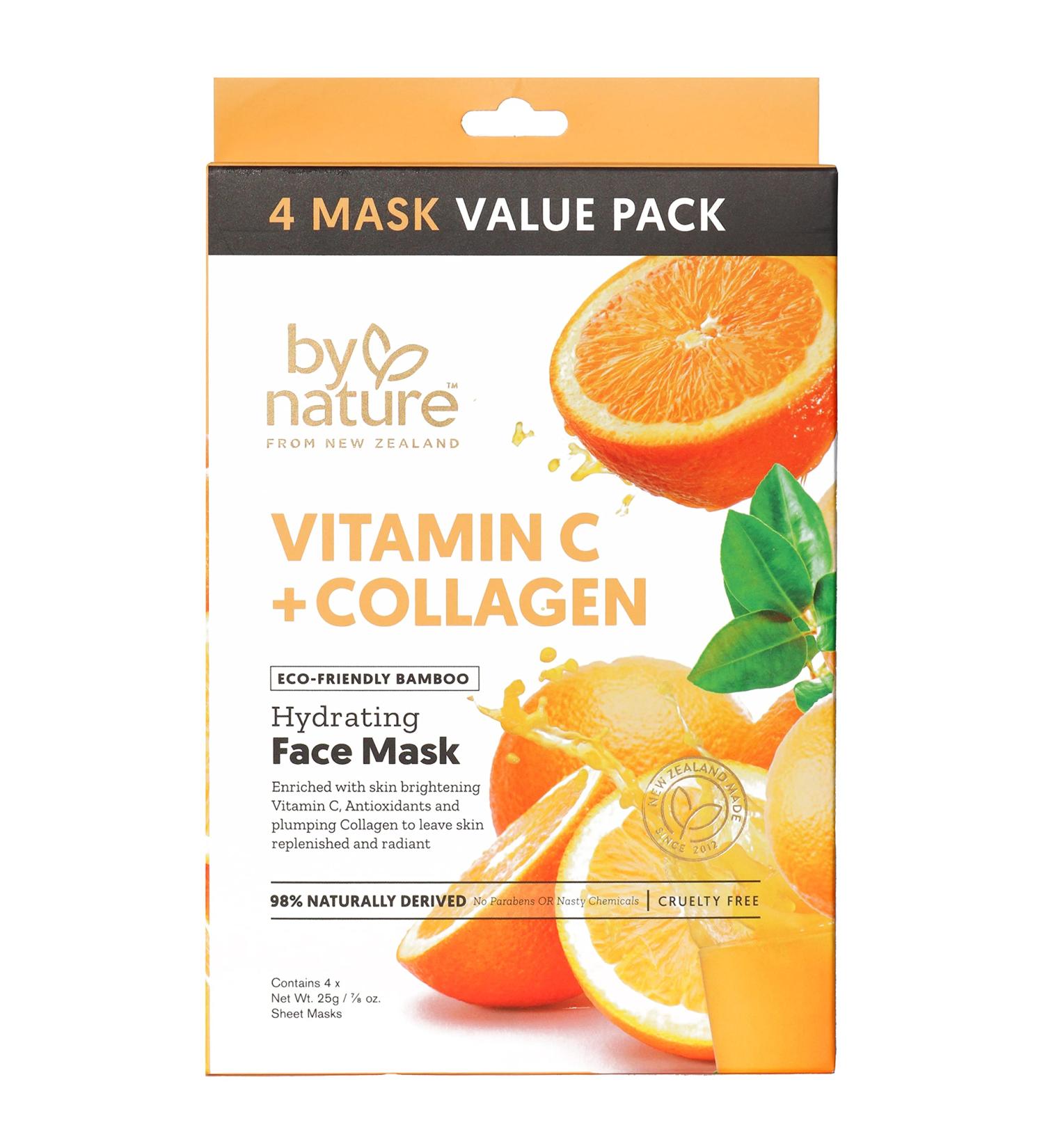 4pk Vitamin C + Collagen Hydrating Face Masks - Premium Moisturizing Sheet Masks for Radiant Skin & Enhanced Elasticity - Buy Online on GoSupps.com