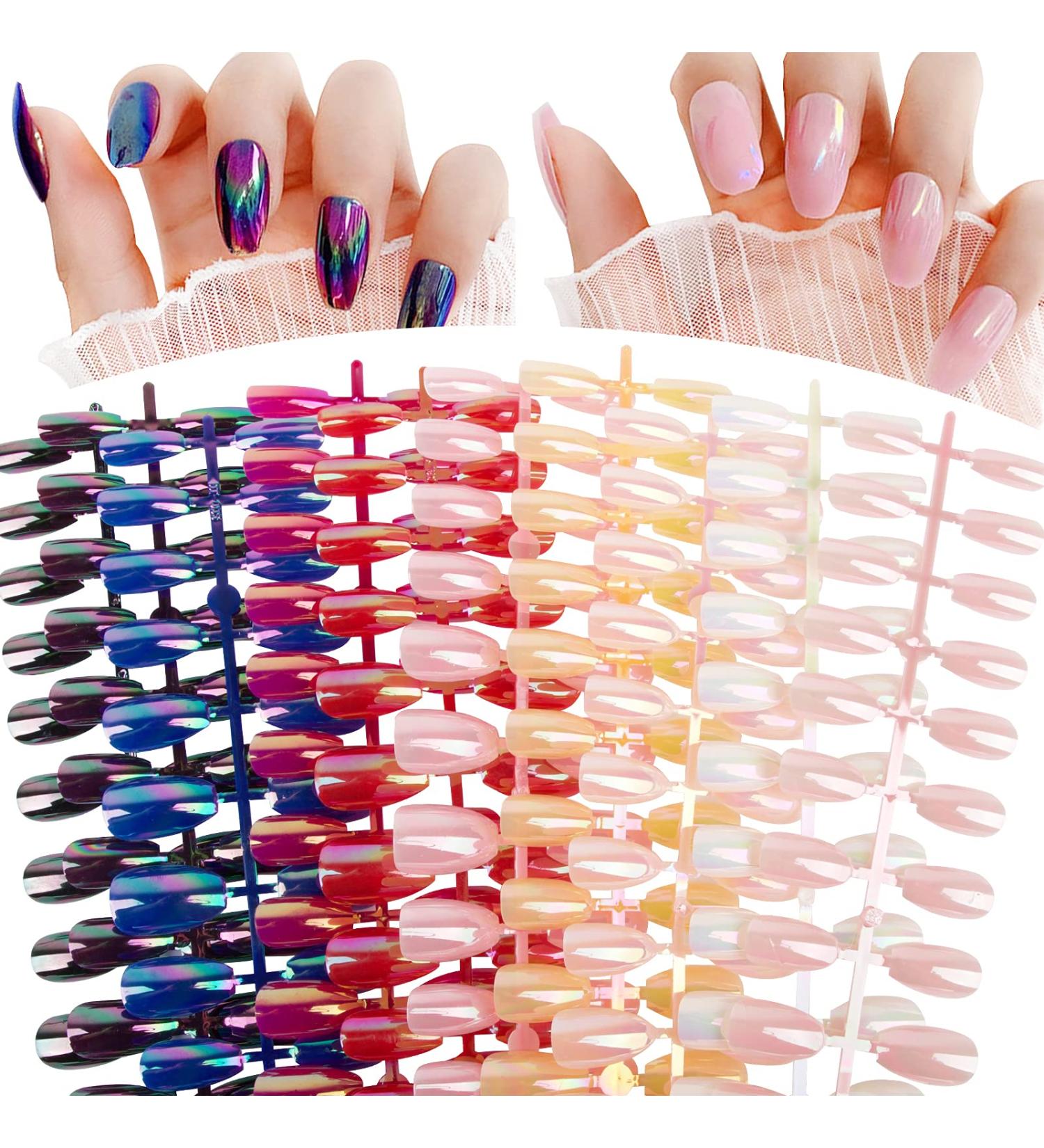 Flofia 240 PTH Ballerina Metallic Shiny False Nails Long Press-On Nail Art Tips for Stunning DIY Designs - Buy Online on GoSupps.com