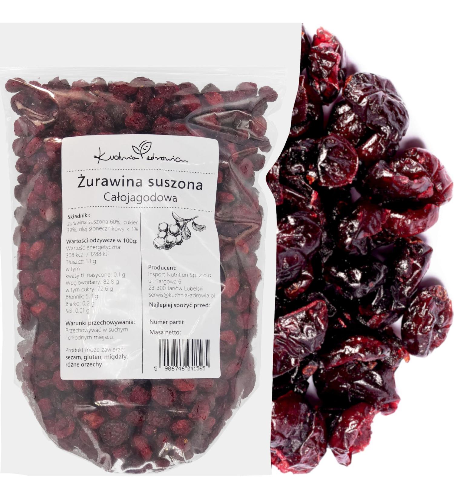  Kuchnia Zdrowia Dried whole cranberries - No additives - Natural - High quality - Kuchnia Zdrowia - Resealable flat-bottom bag with zip - Doypack: (200g) - Buy Online on GoSupps.com