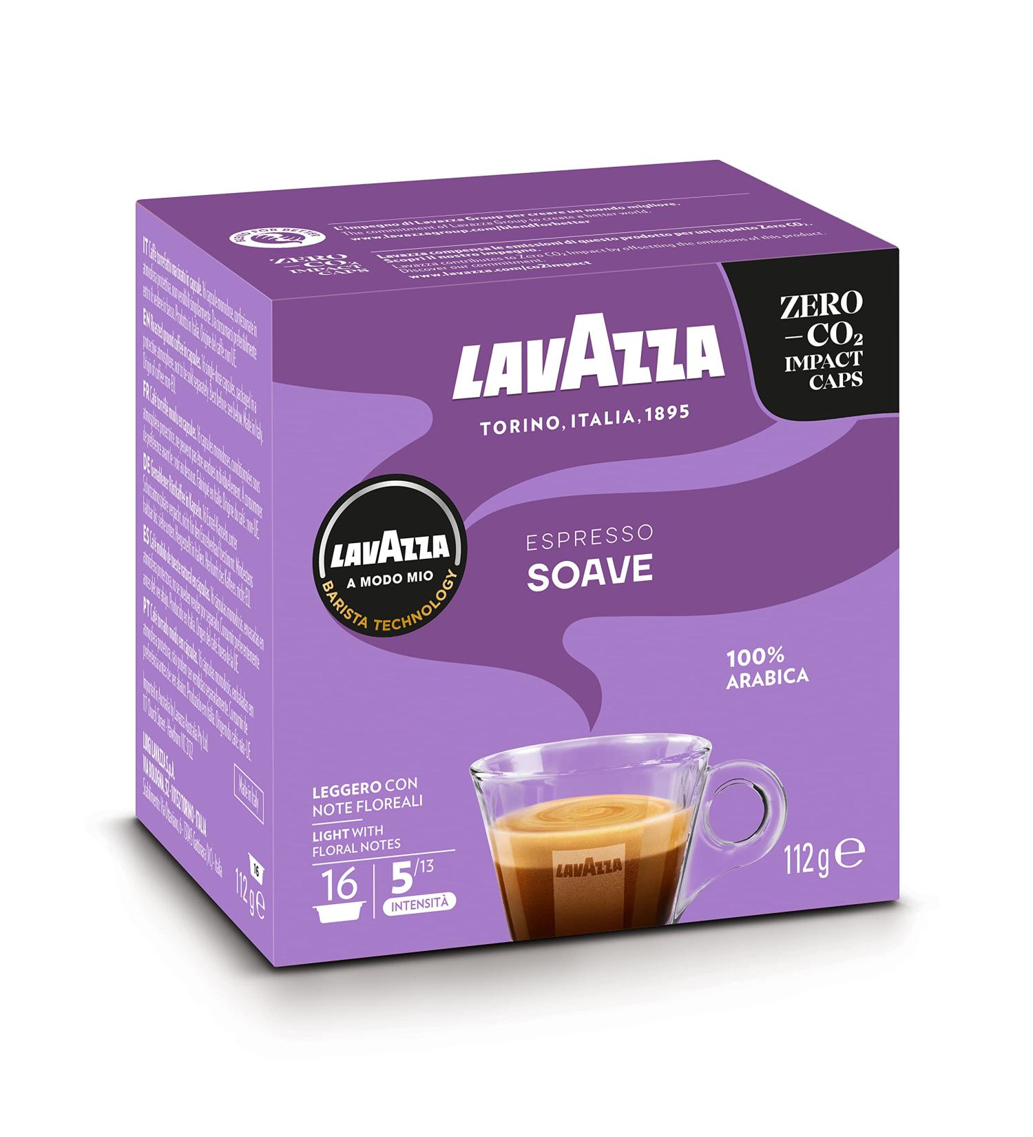 LAVAZZA - Cafe Espresso Soave - A Modo Mio Capsule Coffee - 100% Arabica - Mild and Light Coffee - 16 Capsules Compatible with Lavazza A Modo Mio 16 Units (Pack of 1) - Buy Online on GoSupps.com