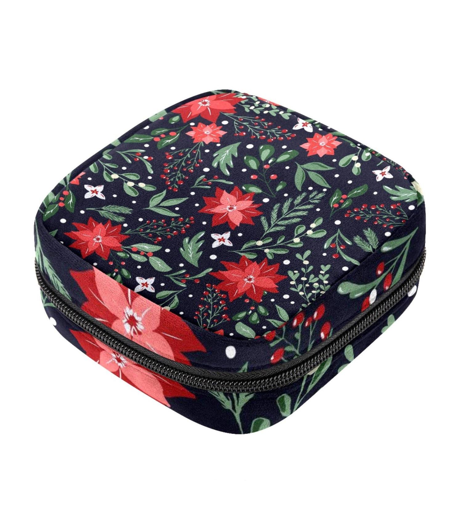 Christmas Flower Menstrual Cup Pouch - Portable Sanitary Napkin Storage Bag - Buy Online on GoSupps.com