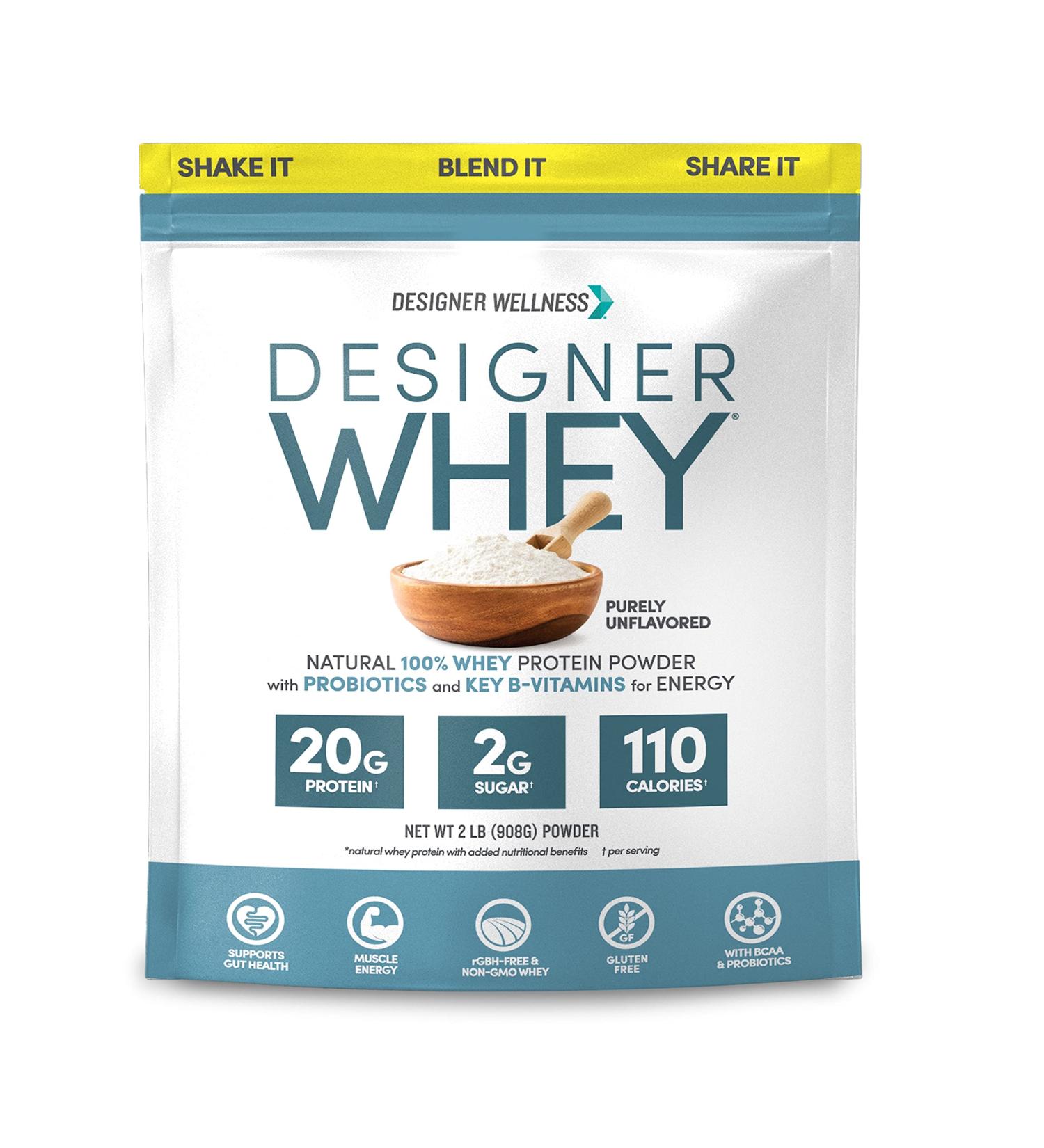 Designer Whey Natural 100% Whey Protein Powder - Gluten-Free, Non-GMO, Probiotics & Fiber, 2 lb Unflavored - Buy Online on GoSupps.com