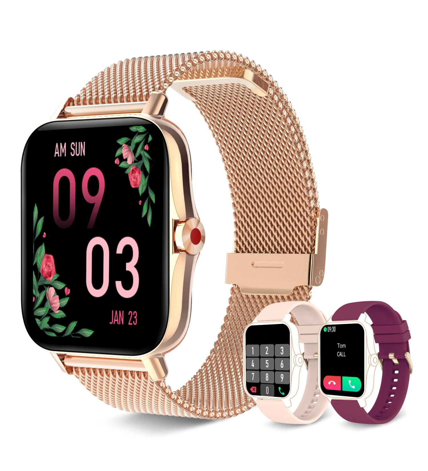 Iaret Women's Smart Watch: Call Dial/Receive, Fitness Tracker Waterproof Smartwatch for Android iOS Phones - 1.7 HD Touch Screen, Heart Rate Monitor, Pedometer - Gold - Buy Online on GoSupps.com