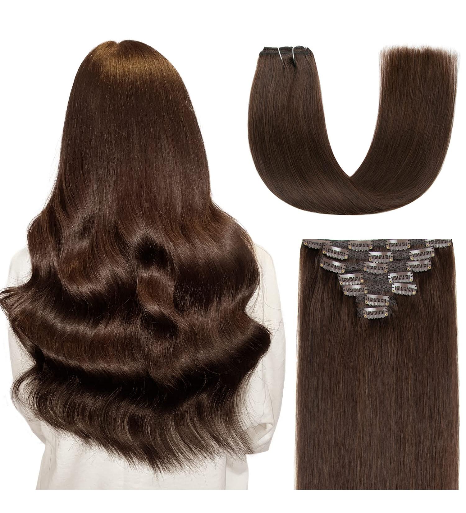 Agmity Clip-In Extensions Real Hair 35cm Dark Brown 110g - Seamless & Invisible 7-Piece Set - Buy Online on GoSupps.com