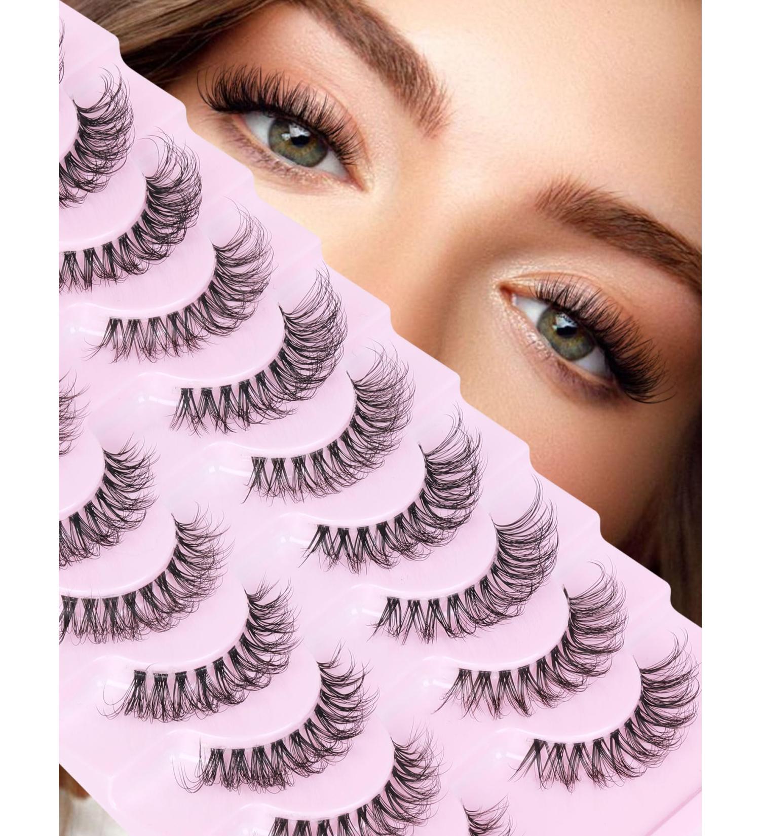 Goddvenus Eyelashes D Curl Russian Strip Lashes Natural Fake Eyelashes Wispy Cat Eye Lashes 10 Pairs 3D Volume Strip Lashes 15 mm Short Reusable Fake Lashes Fluffy Wispy Faux Mink Lashes D-10 pairs natural - Buy Online on GoSupps.com