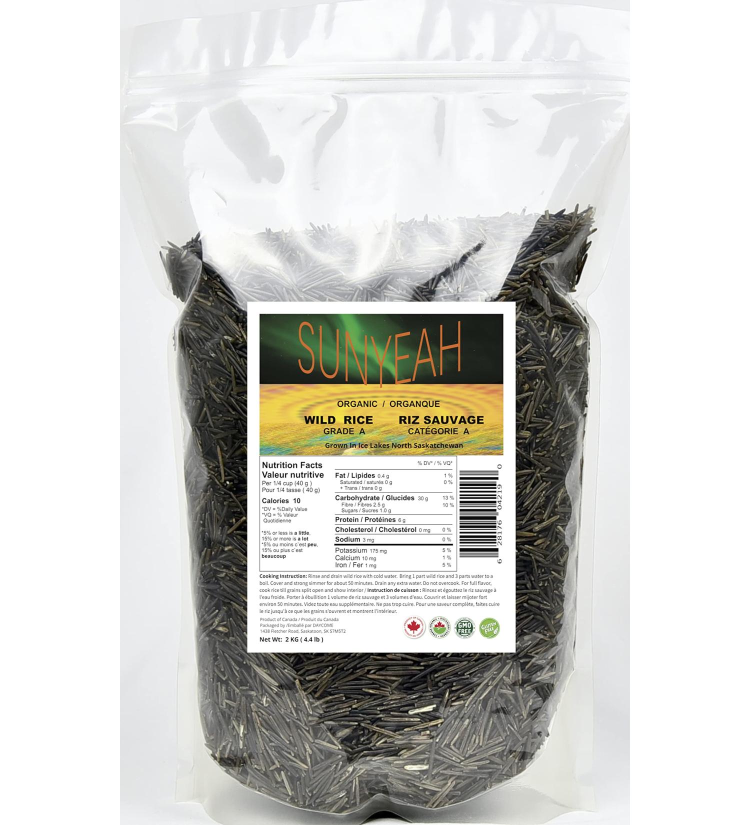 Organic Canadian Wild Rice 2 Kg (4.4 LB) Grade A Full Grain - Gluten-Free Vegan Long Grain Bulk - Buy Online on GoSupps.com