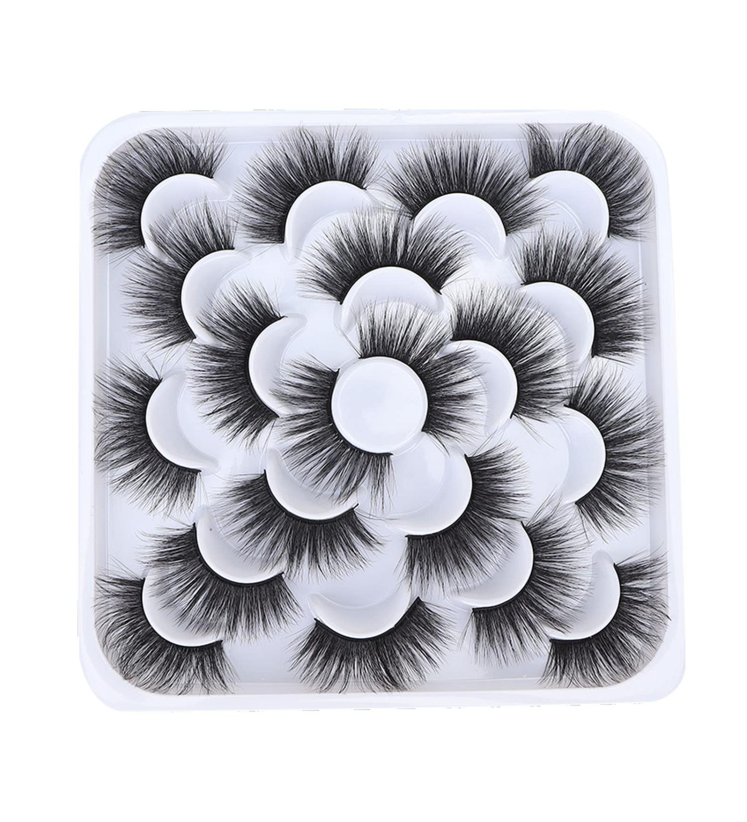 Natural 3D Fake Eyelashes - 10 Pairs of Thick Fluffy Long Synthetic Fiber Lashes for Women - Buy Online on GoSupps.com
