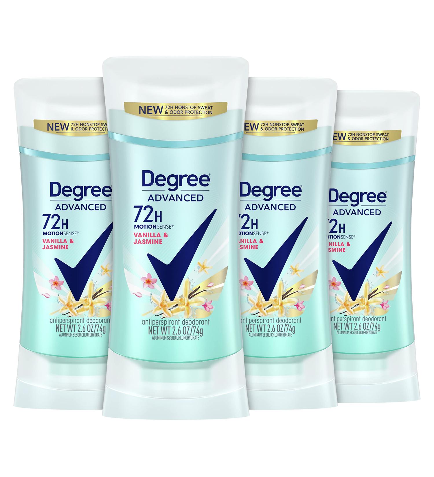Degree Women's Antiperspirant Deodorant 72-Hour Sweat & Odor Protection, Vanilla & Jasmine, 2.6 oz - 4 Pack - Buy Online on GoSupps.com