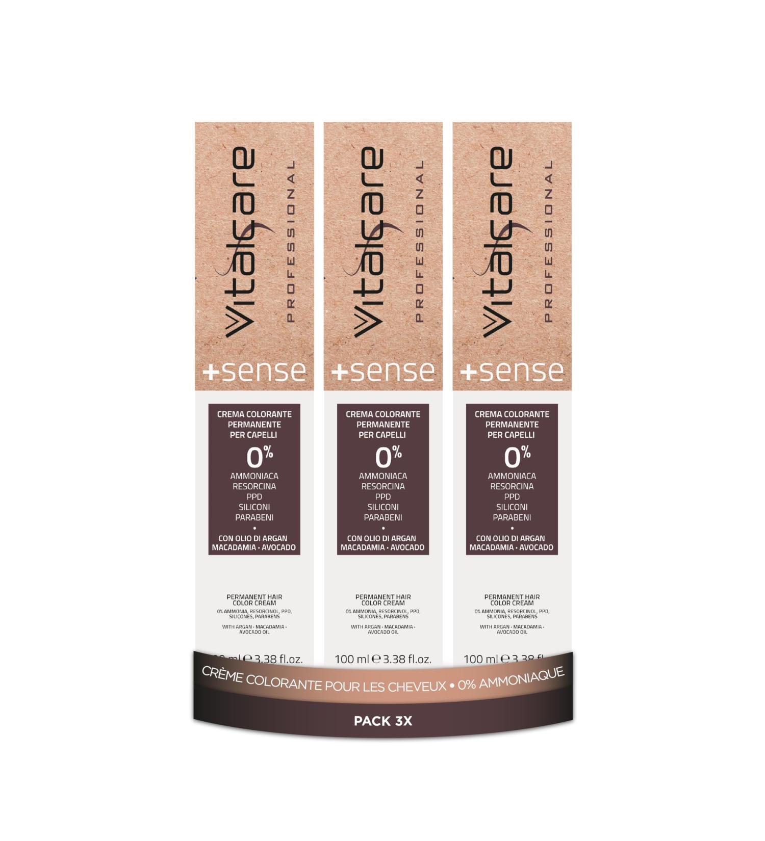 Vitalcare | +Sense Professional Permanent Hair Color Hair Coloring Cream Ammonia Resorcinol PPD Silicone Free 6/3 Dark Golden Blonde 3 x 100ml - Buy Online on GoSupps.com