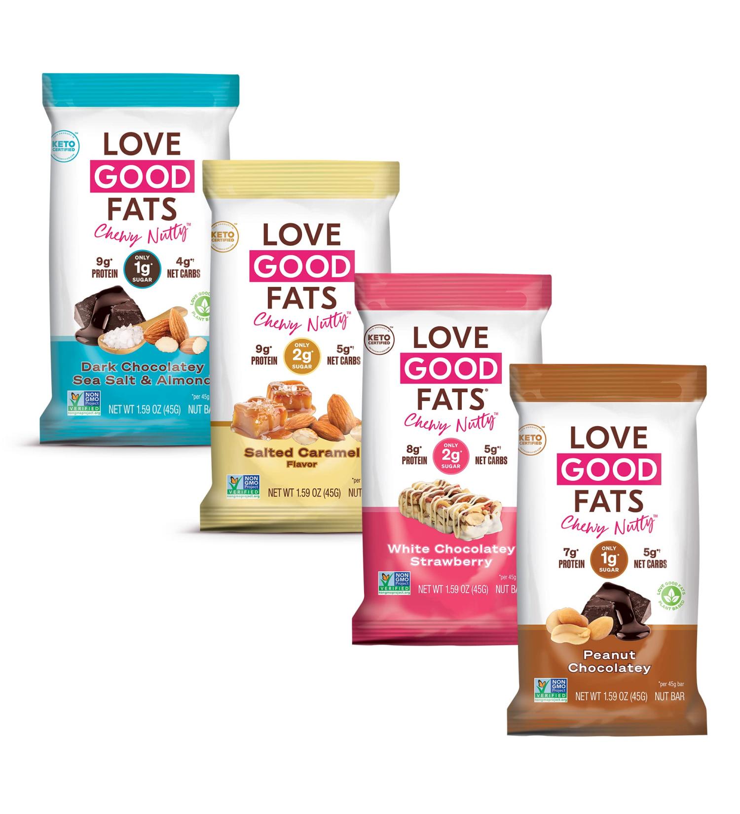 Love Good Fats Keto Protein Snack Bars - Chewy Nutty Variety Pack - 12 Pack - Buy Online on GoSupps.com