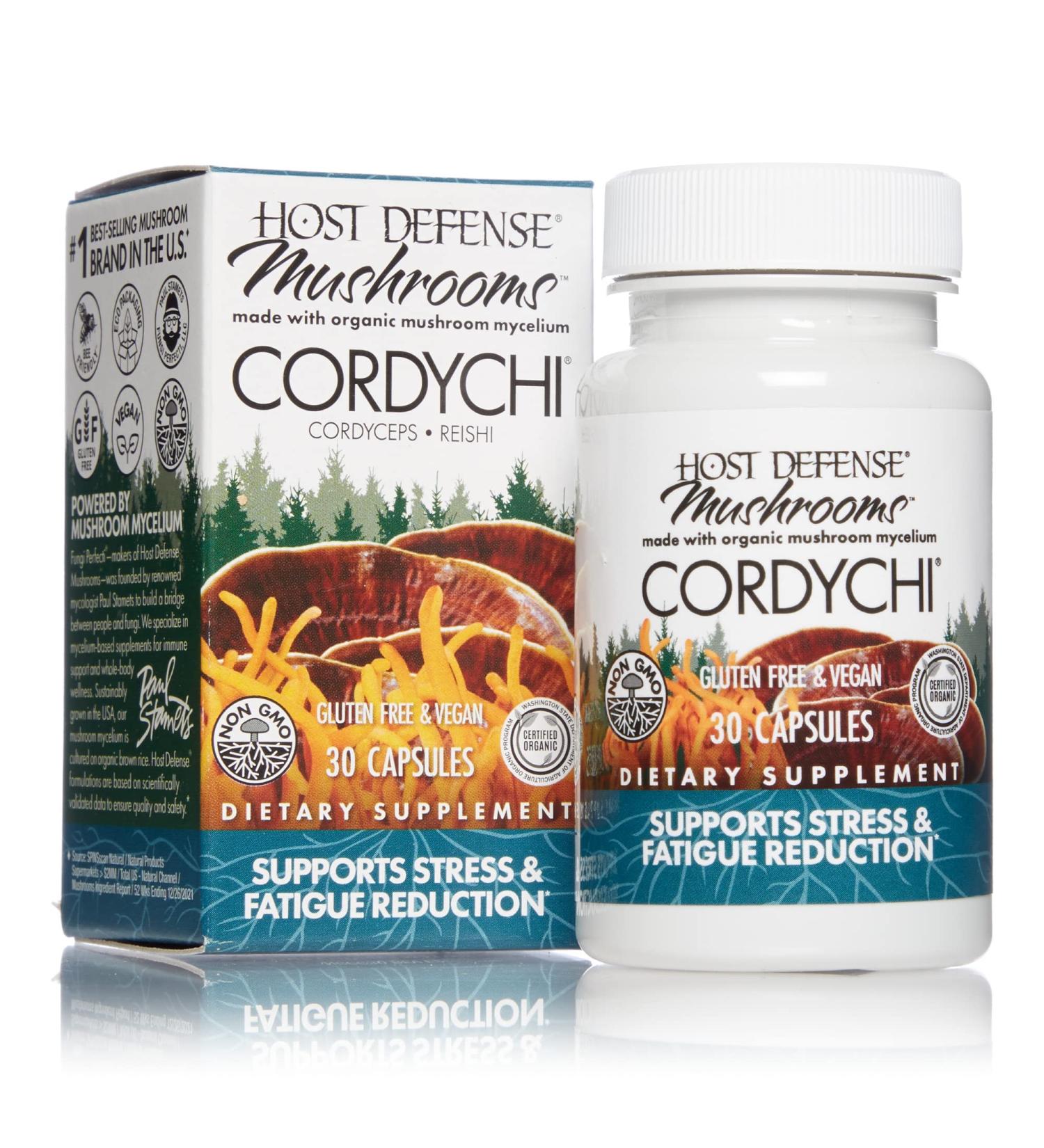 Host Defense CordyChi Capsules - Stress & Fatigue Support Supplement with Cordyceps and Reishi - 30 Count - Buy Online on GoSupps.com