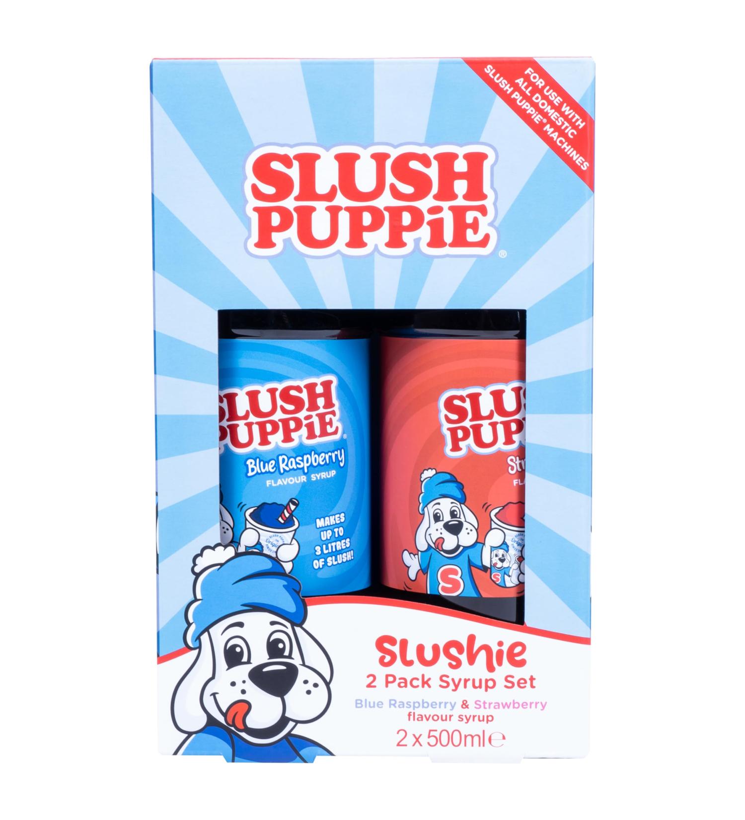 Slush Puppie Syrup Pack of 2 Flavours. Includes Iconic Blue Raspberry & Strawberry flavours. 2 x 500ml Bottles. Officially Licensed Slush Puppy Merchandise. - Buy Online on GoSupps.com