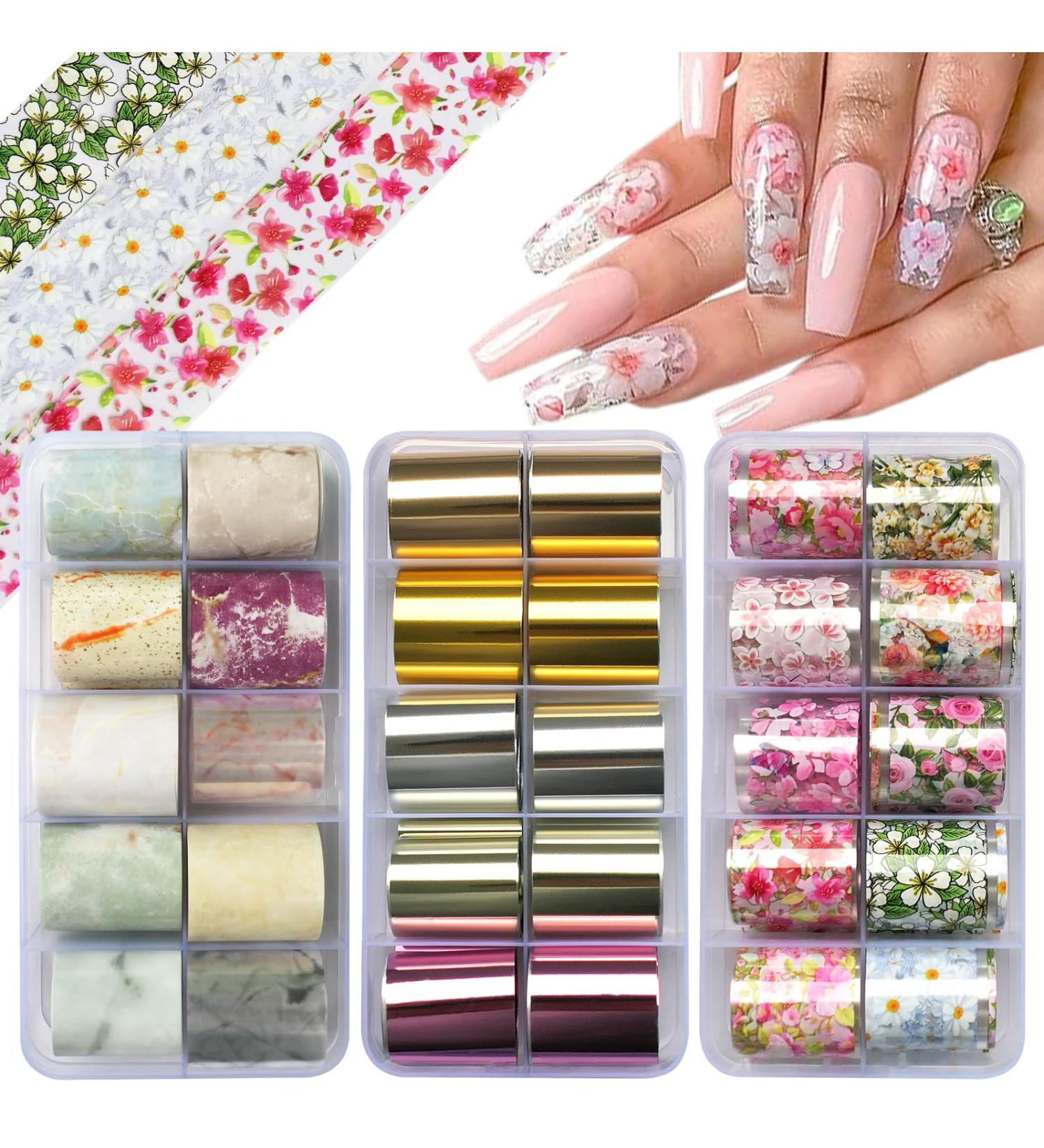 Buy LoveOurHome 30 Sheet Metallic Nail Foils - Marble & Flower Transfer Stickers for Stunning Nail Designs | Gold & Silver Foil Wraps | International Shipping Available - Buy Online on GoSupps.com