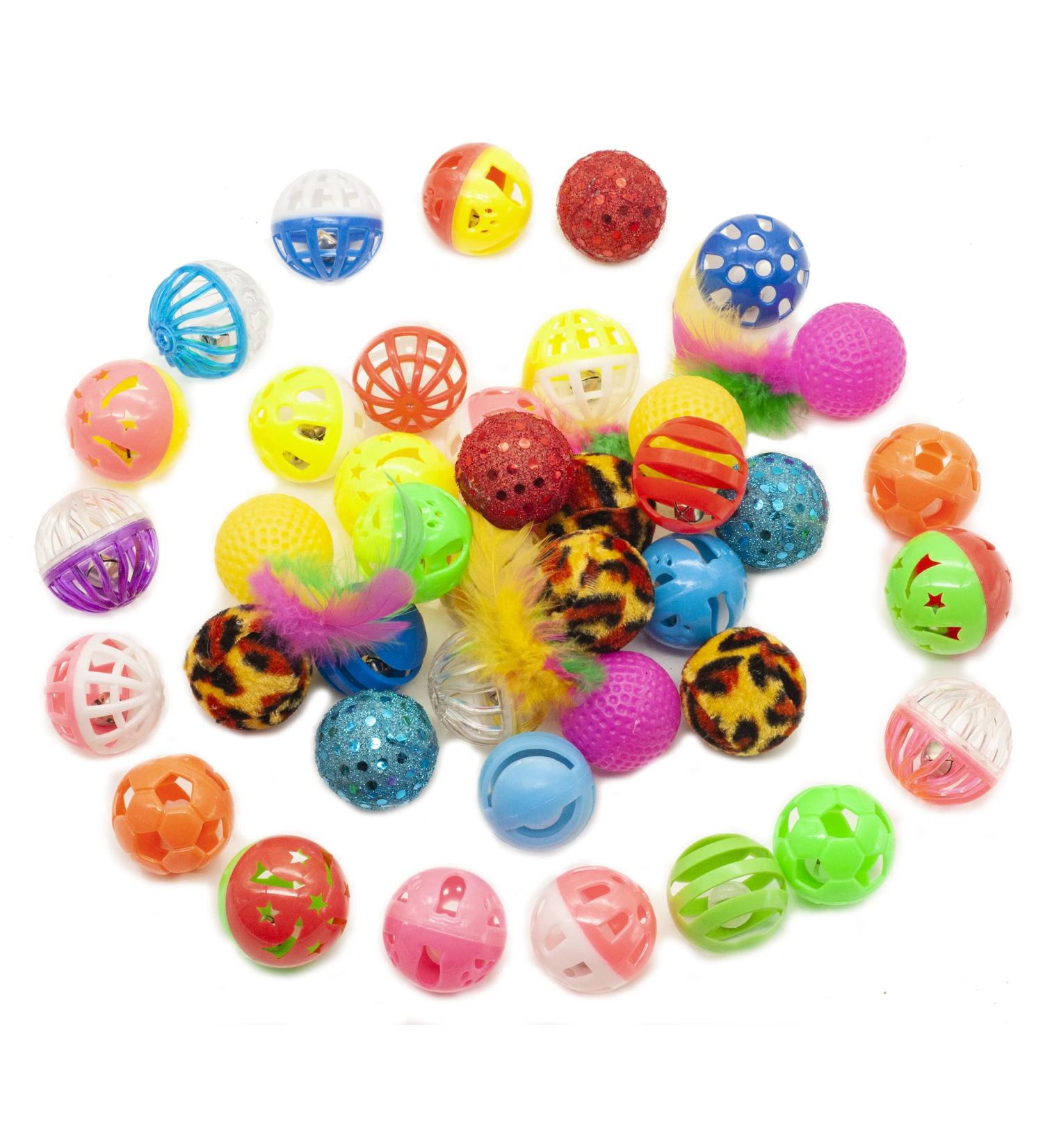40 Count Plastic Ball Cat Toys with Bell - Assorted Colors - 10 Types - Gift Box Included - Buy Online on GoSupps.com