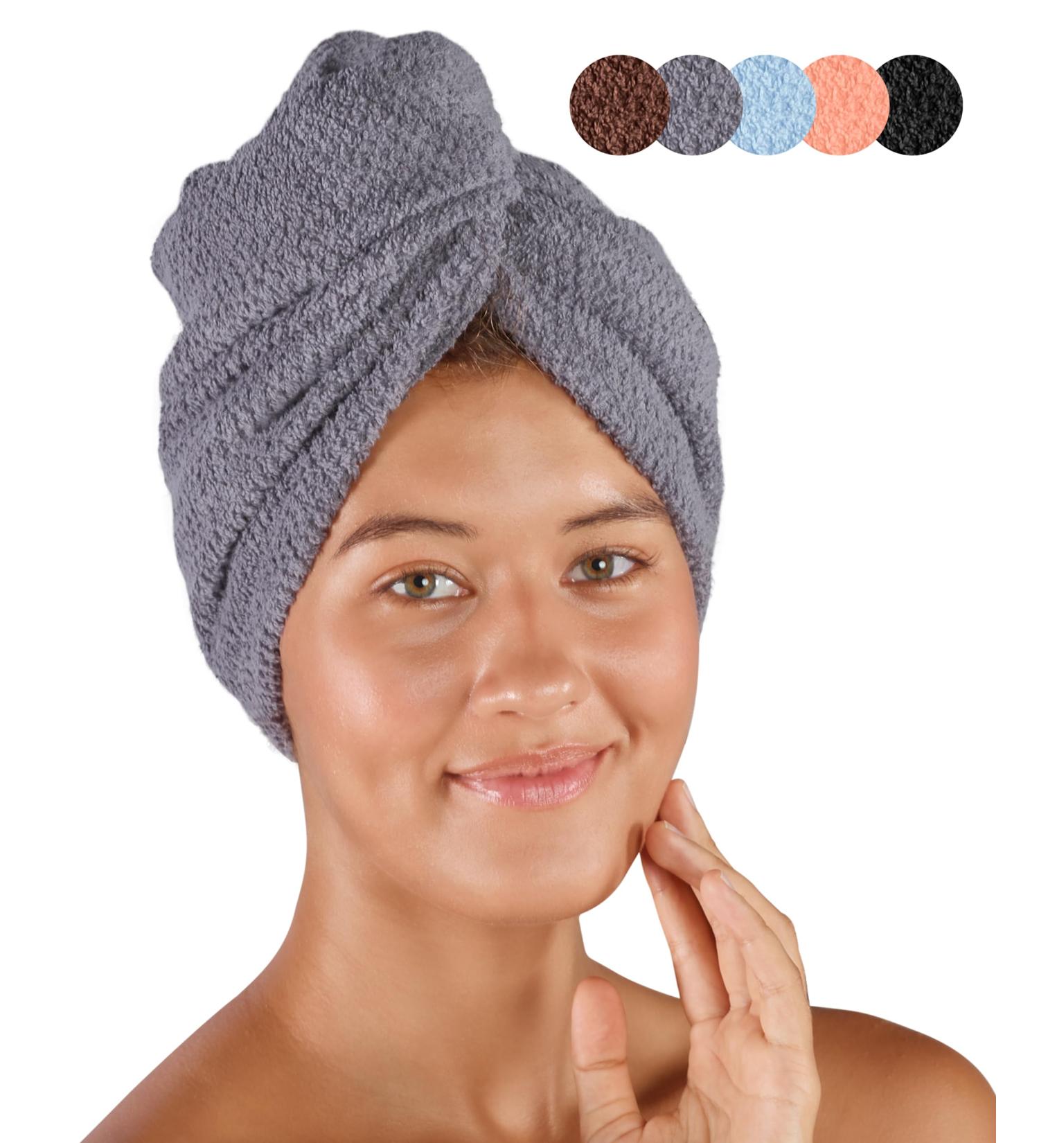 Buy Pamuq 100% Cotton Hair Turban Set - Quick-Drying Gray-Brown Button Towels - 2 Piece Turban for Effortless Hair Drying - Buy Online on GoSupps.com