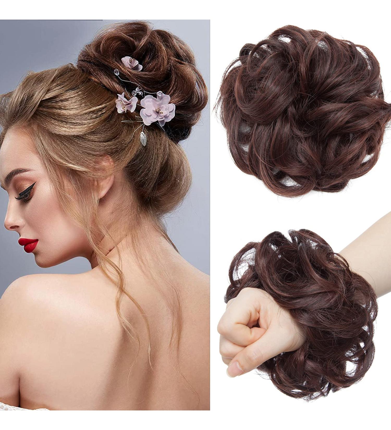 Silk-Co Hair Part with Rubber Band - Wavy Soft Bun Hair Extensions | Natural Black & Dark Red | 25g Thickening Messy Bun Updos - Buy Online on GoSupps.com