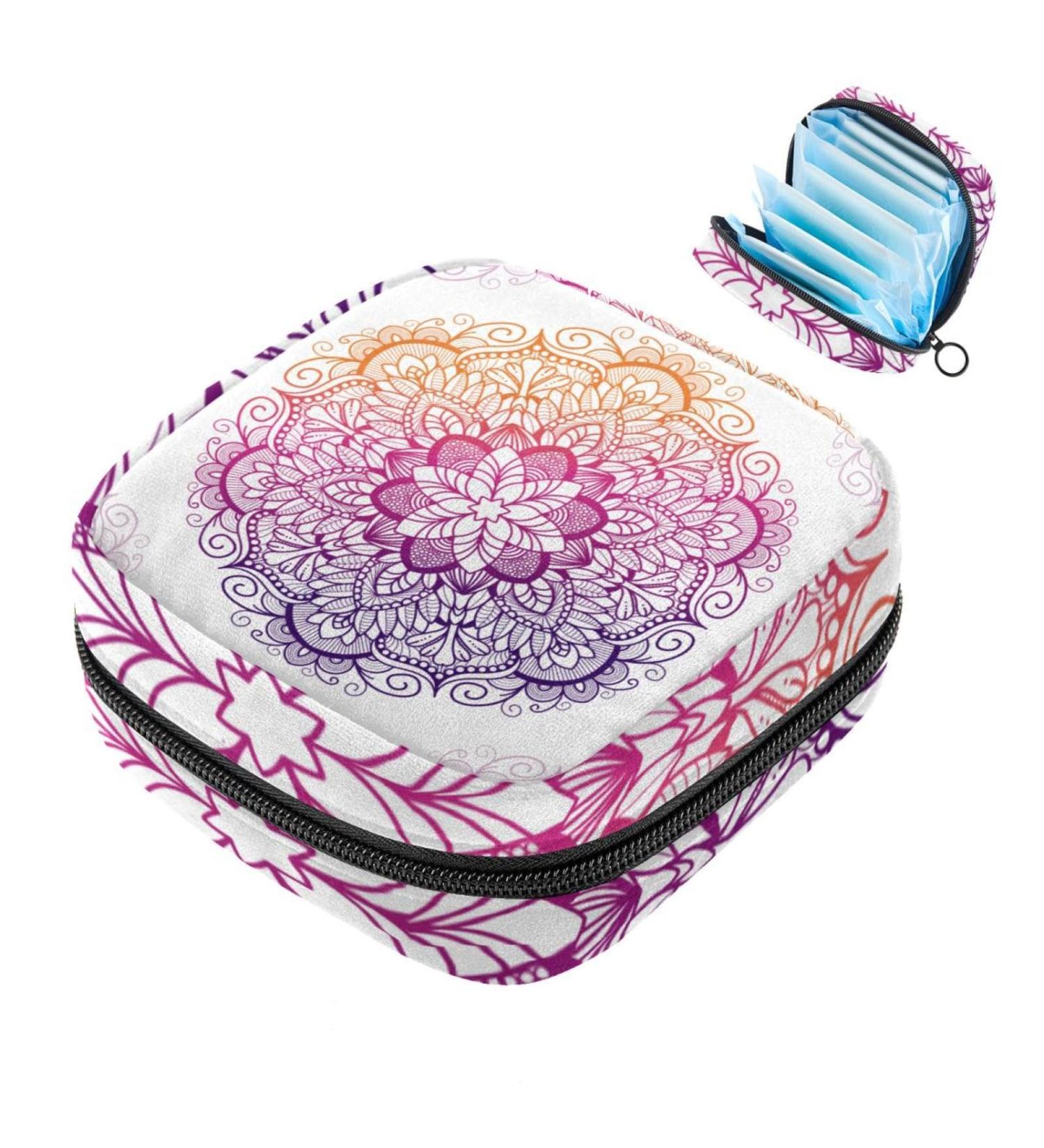 Mandala Boho Indian Retro Flowers Menstrual Cup Bag - Large Zipper Storage for Period Pads & Tampons - Stylish & Functional Travel Pouch for Women - Buy Online on GoSupps.com