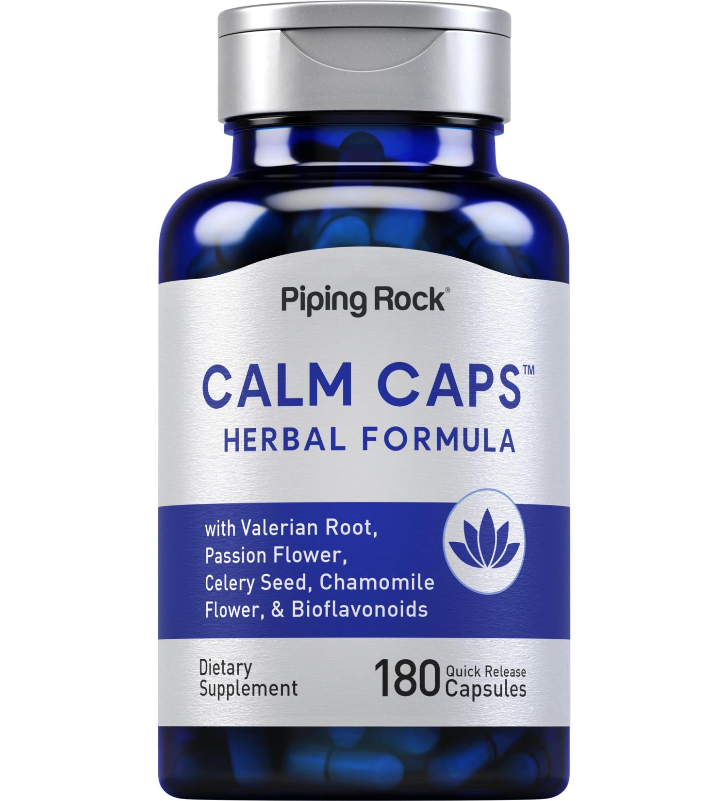 Piping Rock Calm Capsules | 180 Pills | Herbal Extract Blend | with Chamomile Valerian and Passion Flower | Non-GMO Gluten Free Supplement - Buy Online on GoSupps.com