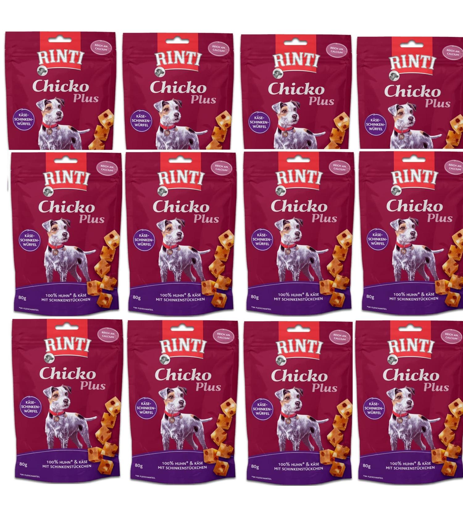 RINTI Chicko Plus CHEESE-HAM CUBES for adult dogs - FULL PACK - 12 x 80g