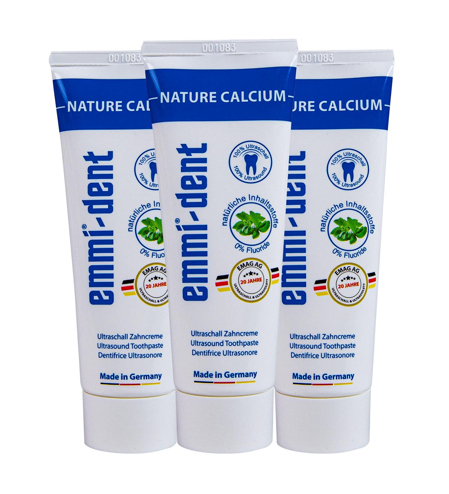 Emmi-Dent Ultrasound Toothpaste Nature Calcium - Extra Calcium for Sensitive Teeth & Gums | Fluoride-Free Vegan Gluten-Free | 3-Pack (3x75ml) - Buy Online on GoSupps.com