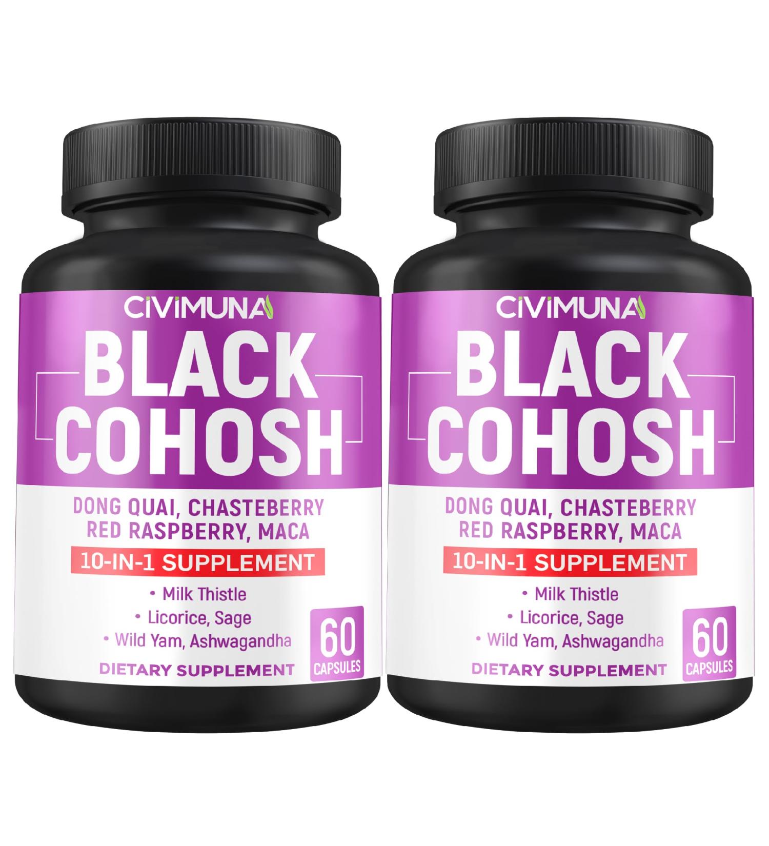 CIVIMUNA Black Cohosh Capsules with Black Cohosh Dong Quai Chasteberry and More - 120 Capsules for 4 Months Supply (Pack of 2) - Buy Online on GoSupps.com