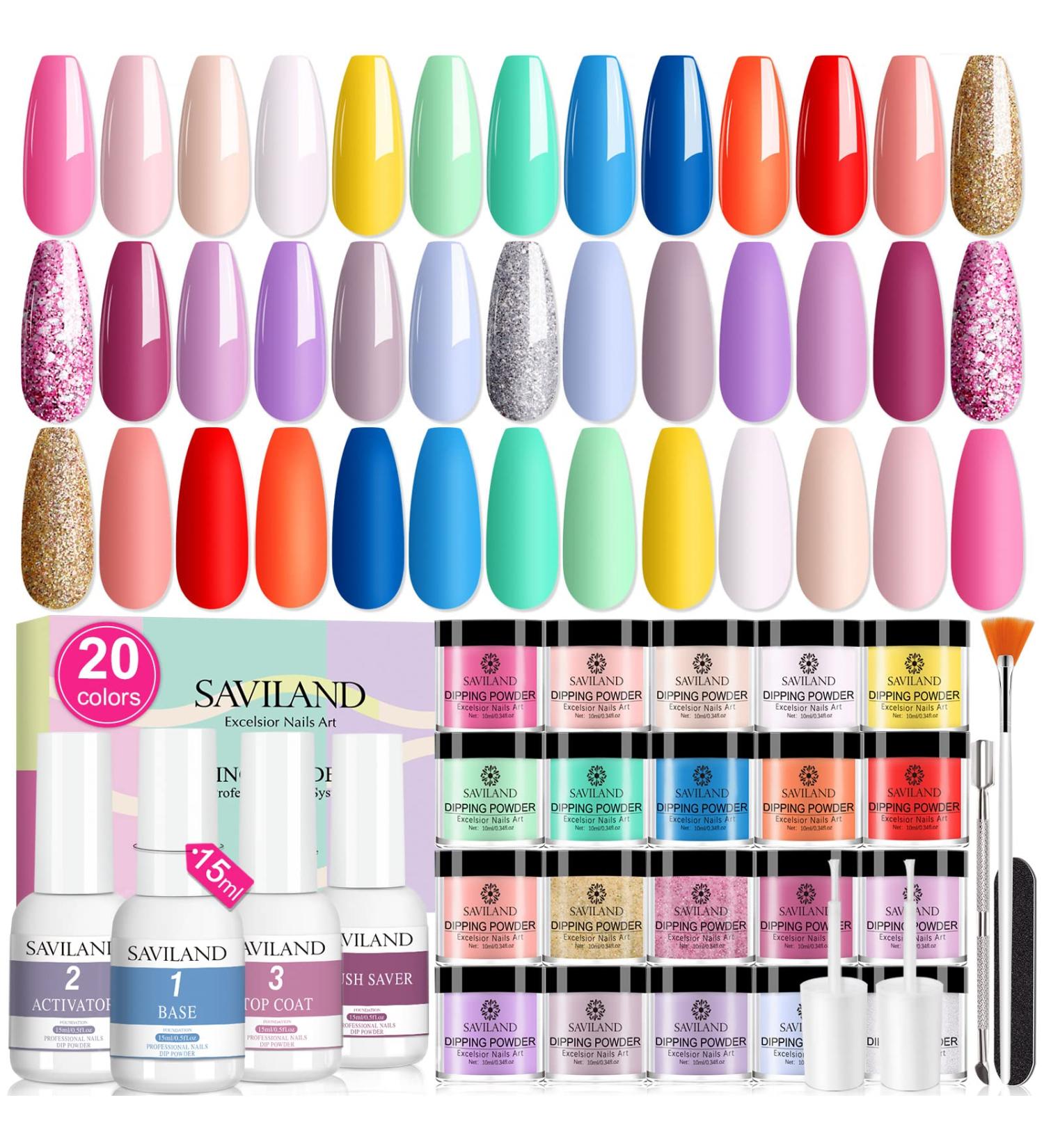 Saviland 29 Pcs Dip Powder Nail Kit Starter - Sakura Love 20 Colors Dipping Powder Set for DIY and Salon at Home - Buy Online on GoSupps.com