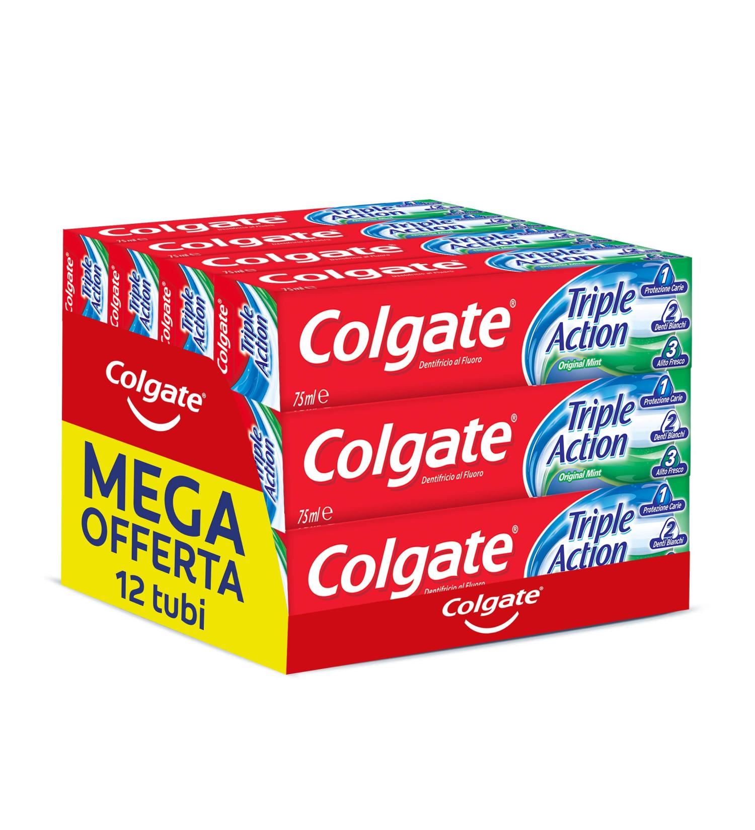  Colgate Colgate Triple Action Toothpaste with Fluoro for Charge Protection Removes Surface Macches Refreshes the alito with the Fresh Taste of the Mother 12 x 75 ml - Buy Online on GoSupps.com