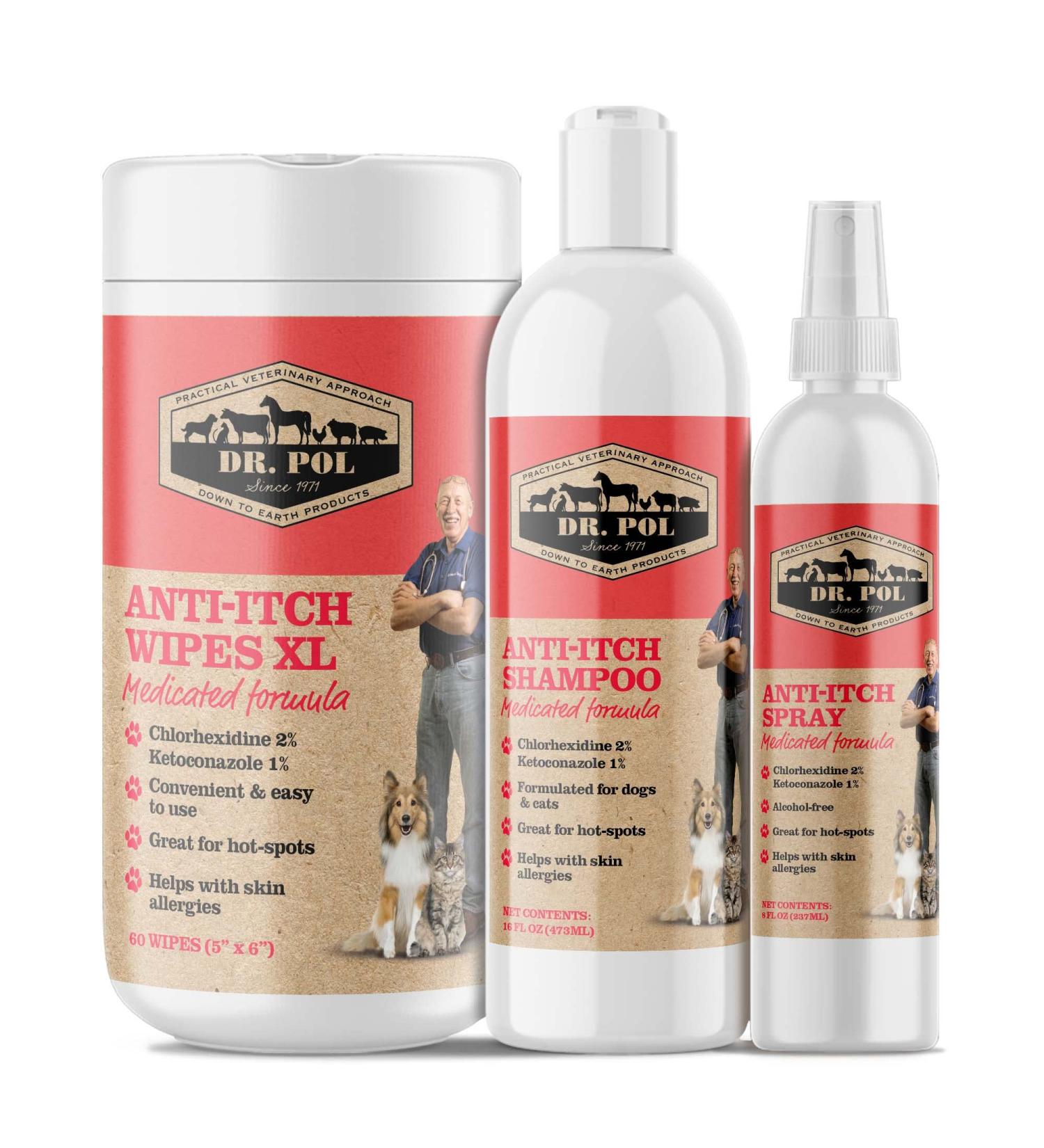 Dr. Pol Anti Itch Bundle for Pets - Ketoconazole Shampoo, Wipes, and Spray for Allergy & Wound Care - Buy Online on GoSupps.com