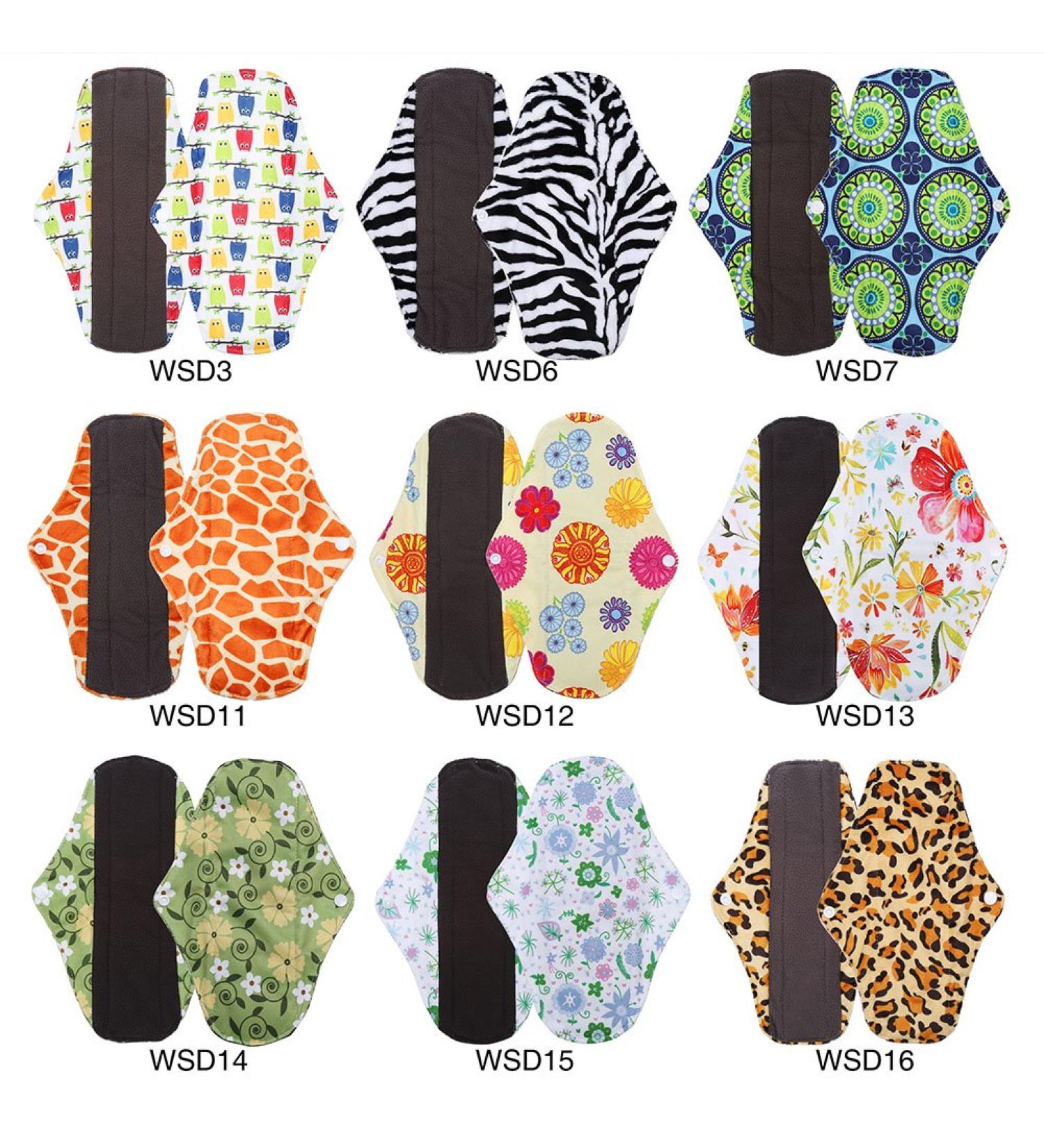 9pcs Reusable Bamboo Charcoal Menstrual Pads Set - Super Absorbent Panty Liners for Heavy Flow, Leakproof, Washable Organic Napkins - Overnight Protection - Size M 9.84x7.09 - Buy Online on GoSupps.com