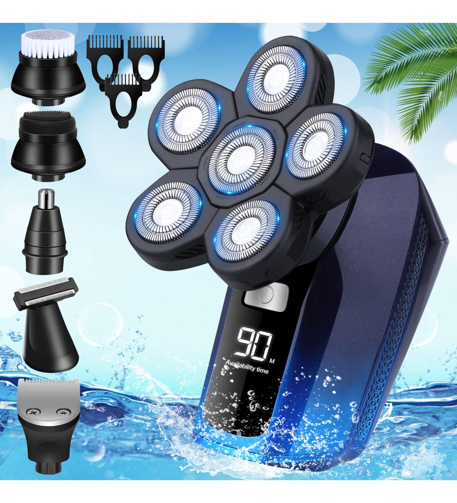 6 in 1 Waterproof Head Shaver for Bald Men | Cordless Electric Shavers for Head & Face - Blue - Buy Online on GoSupps.com