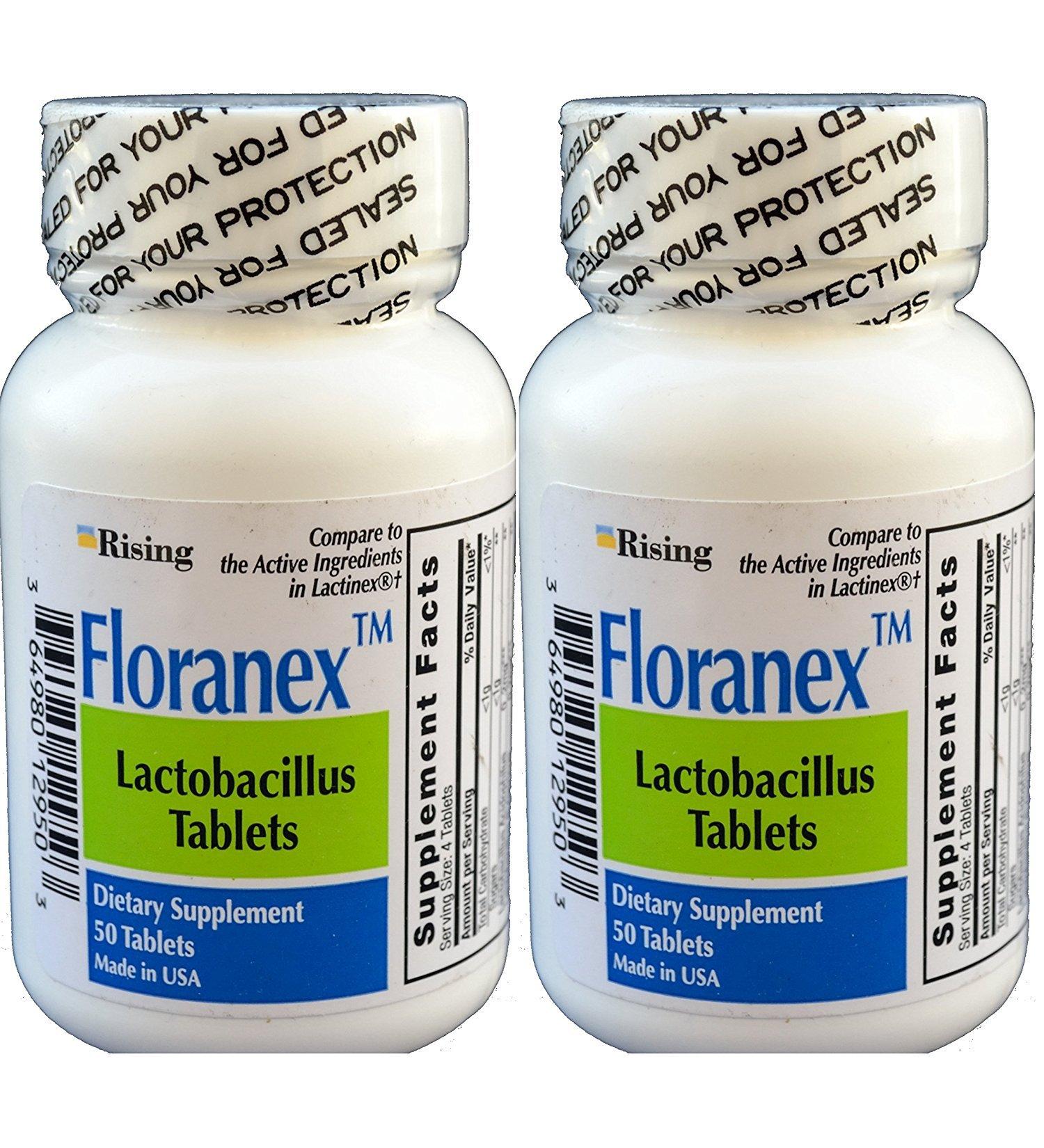 Floranex Probiotic for Colon Health Generic for Lactinex 50 Tablets per Bottle Pack of 2 Total 100 Tablets