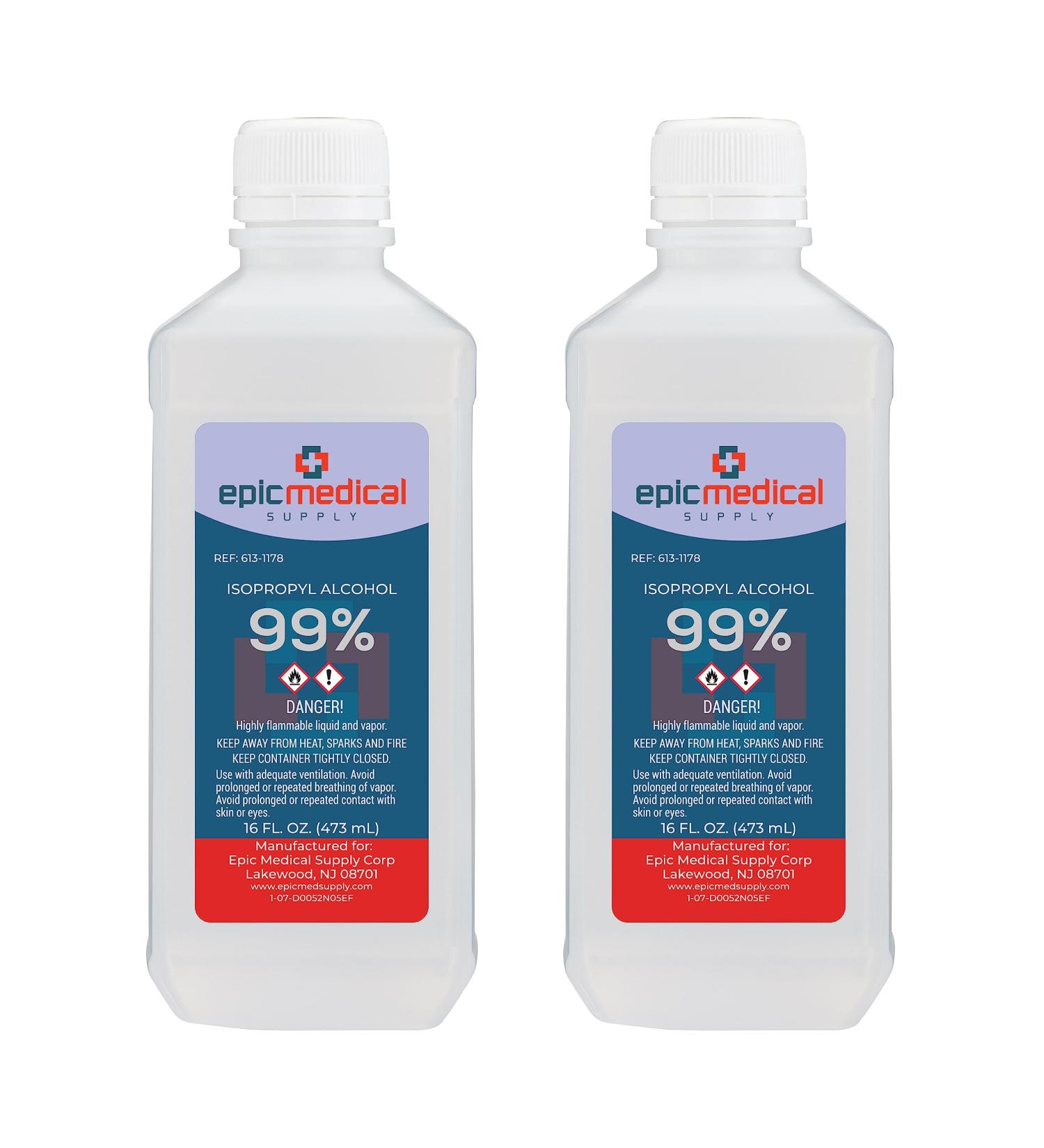 99% Isopropyl Alcohol 16 oz. Bottle - Epic Medical Supply General Purpose Cleaner (2 Pack) - Buy Online on GoSupps.com