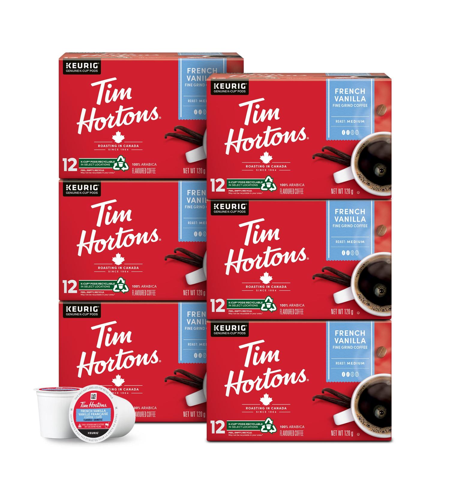 Tim Hortons French Vanilla Flavoured Coffee RSingle Serve Keurig K-Cup Pods Medium Roast 72 Count - Buy Online on GoSupps.com