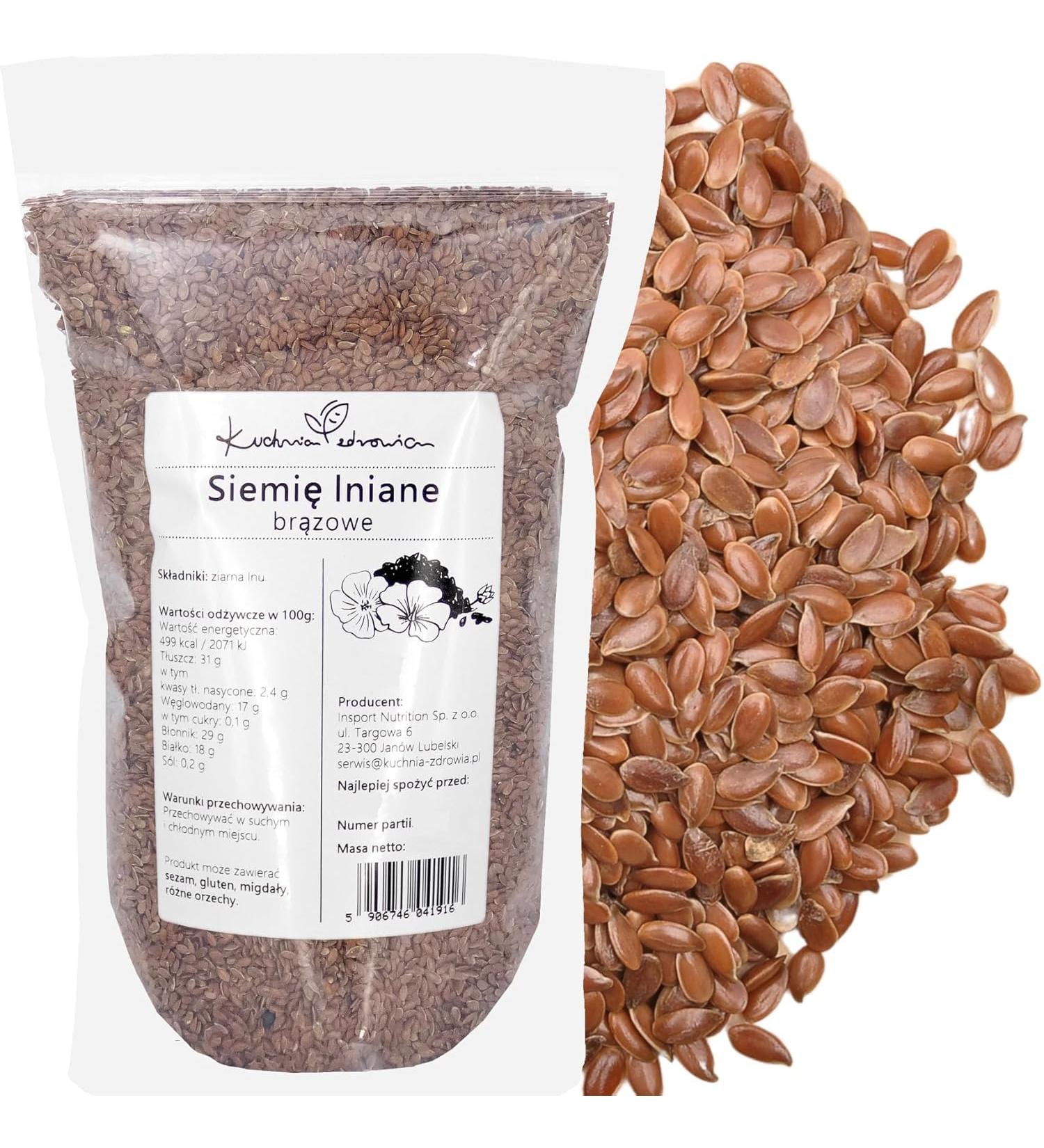 Kuchnia Zdrowia - Brown Flax Seeds - High Quality - Hulled - Leak Proof Packaging with Zipper - Doypack - Buy Online on GoSupps.com