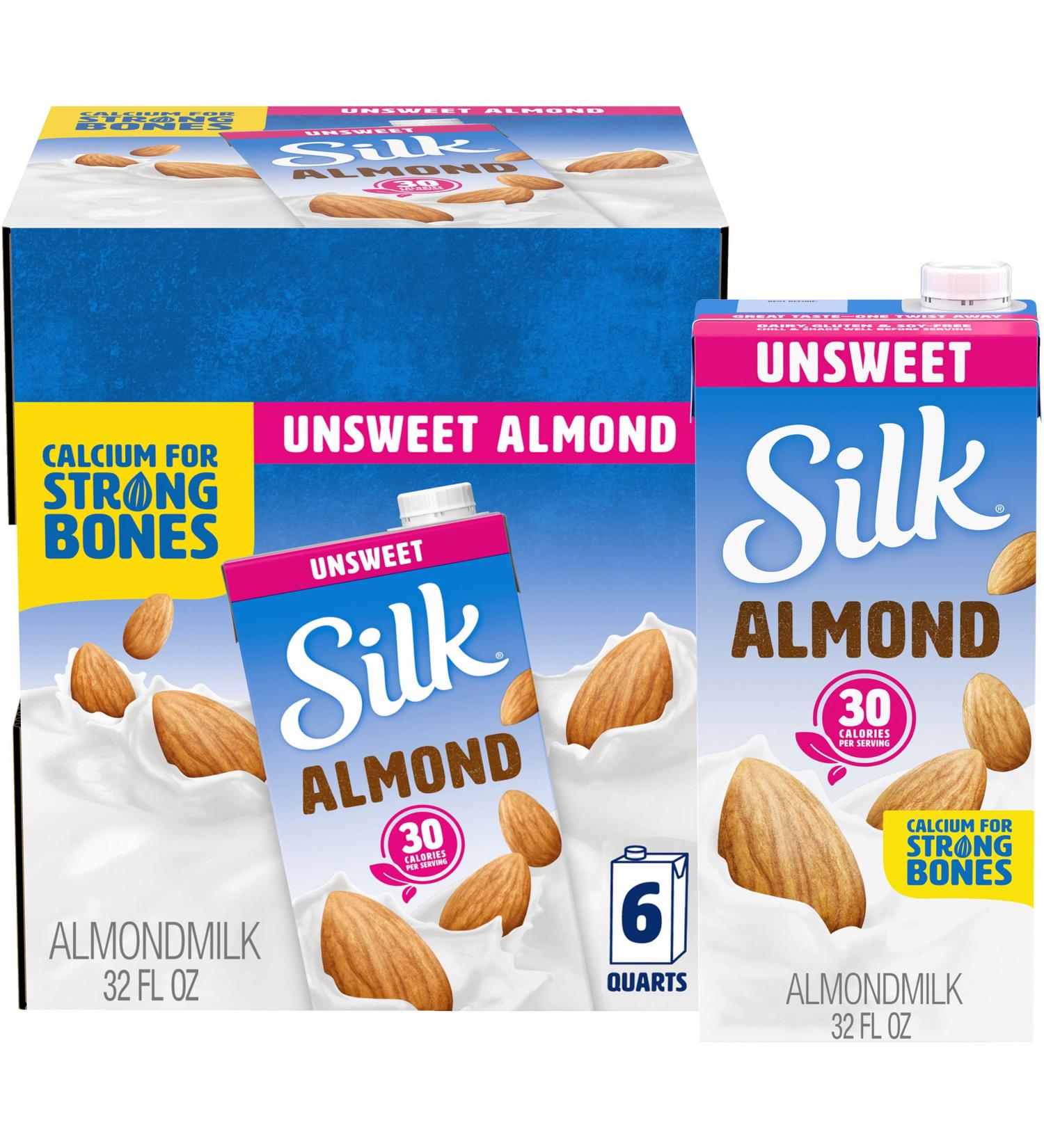 Silk Shelf-Stable Almond Milk - Unsweetened, Dairy-Free, Vegan, Non-GMO - 1 Quart (Pack of 6) - Buy Online on GoSupps.com