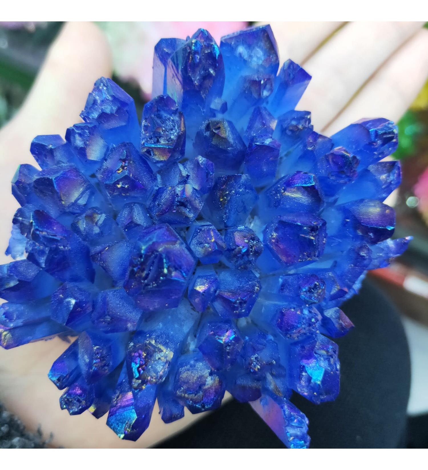 Room Decoration Natural Crystals and Stones 300-400g Bule Electroplated Natural Crystal Cluster Specimen Raw Rock Quartz Flowers Aura Stones Gift Modern House Decor for Decoration - Buy Online on GoSupps.com