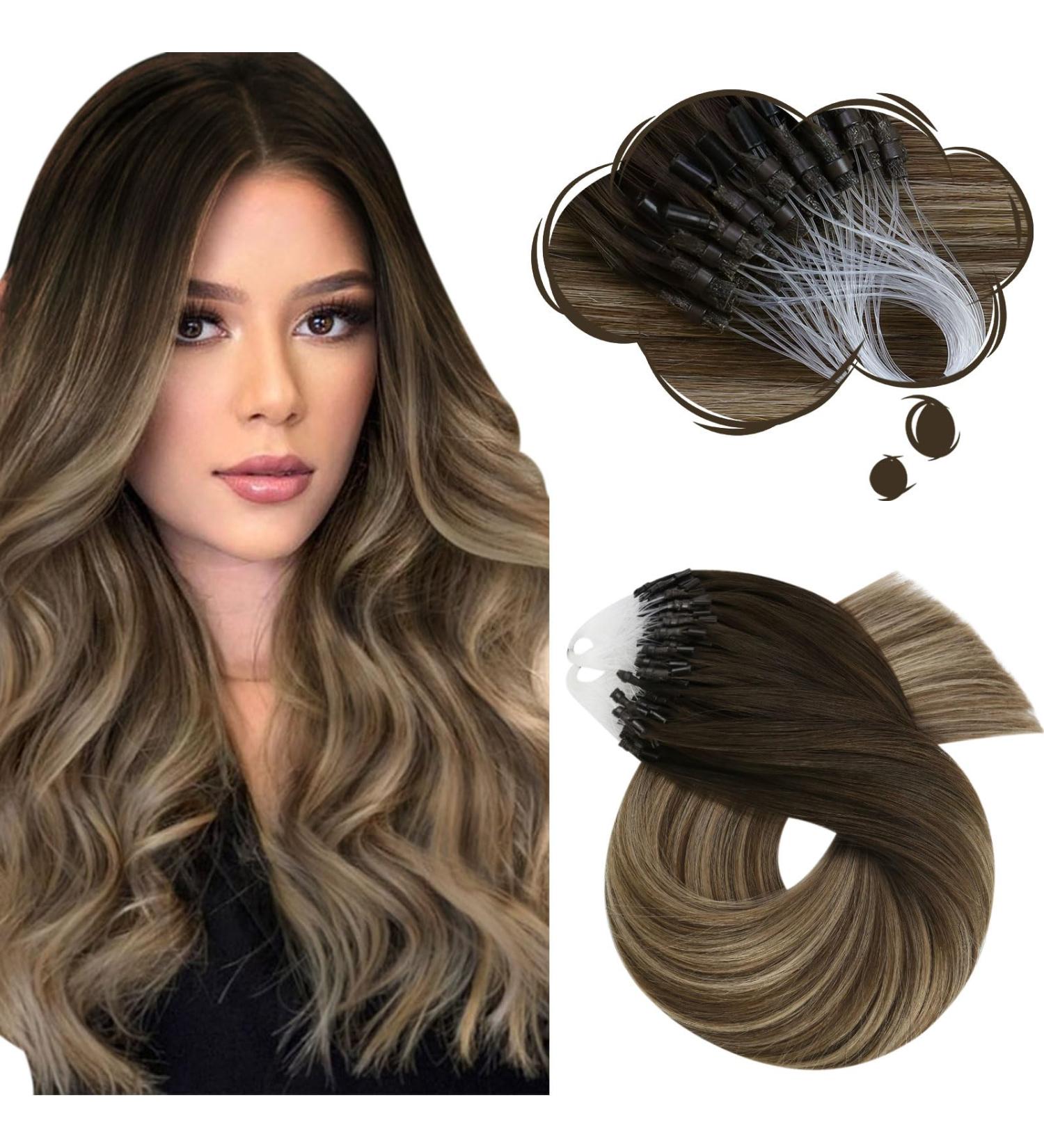 Moresoo Micro Loop Extensions - 45 cm Dark Brown to Golden Brown Real Hair Microring Extensions | Remy Hair 1g/s 50g #2/6/2 & Microring #4/10/16 - Buy Online on GoSupps.com