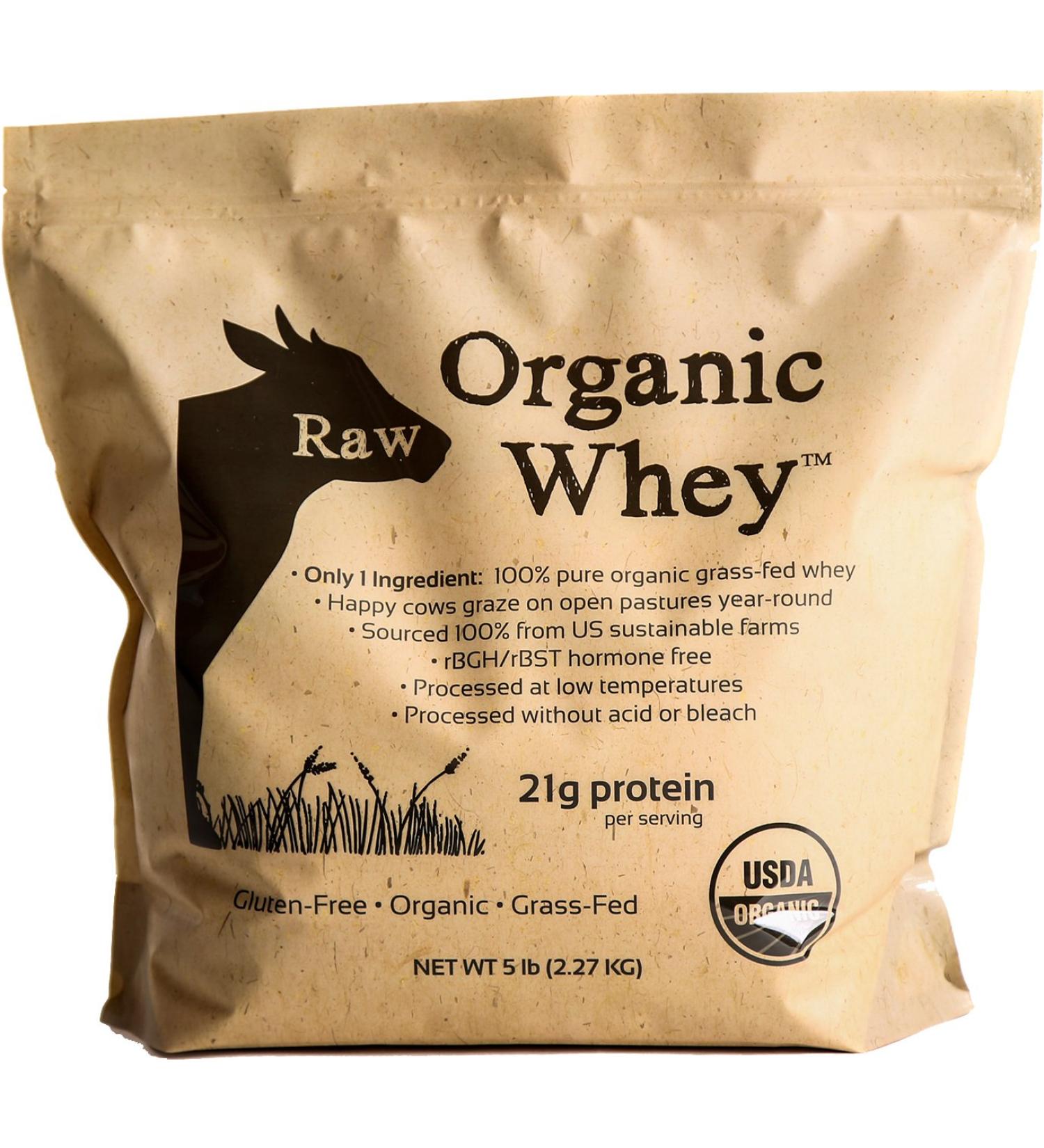 Raw Organic Whey Protein Powder 5LB - USDA Certified, Grass Fed, Cold Processed, Non-GMO, Gluten Free, Unflavored, Unsweetened - Happy Healthy Cows, Undenatured - 5 Pound Bulk Pack - Buy Online on GoSupps.com