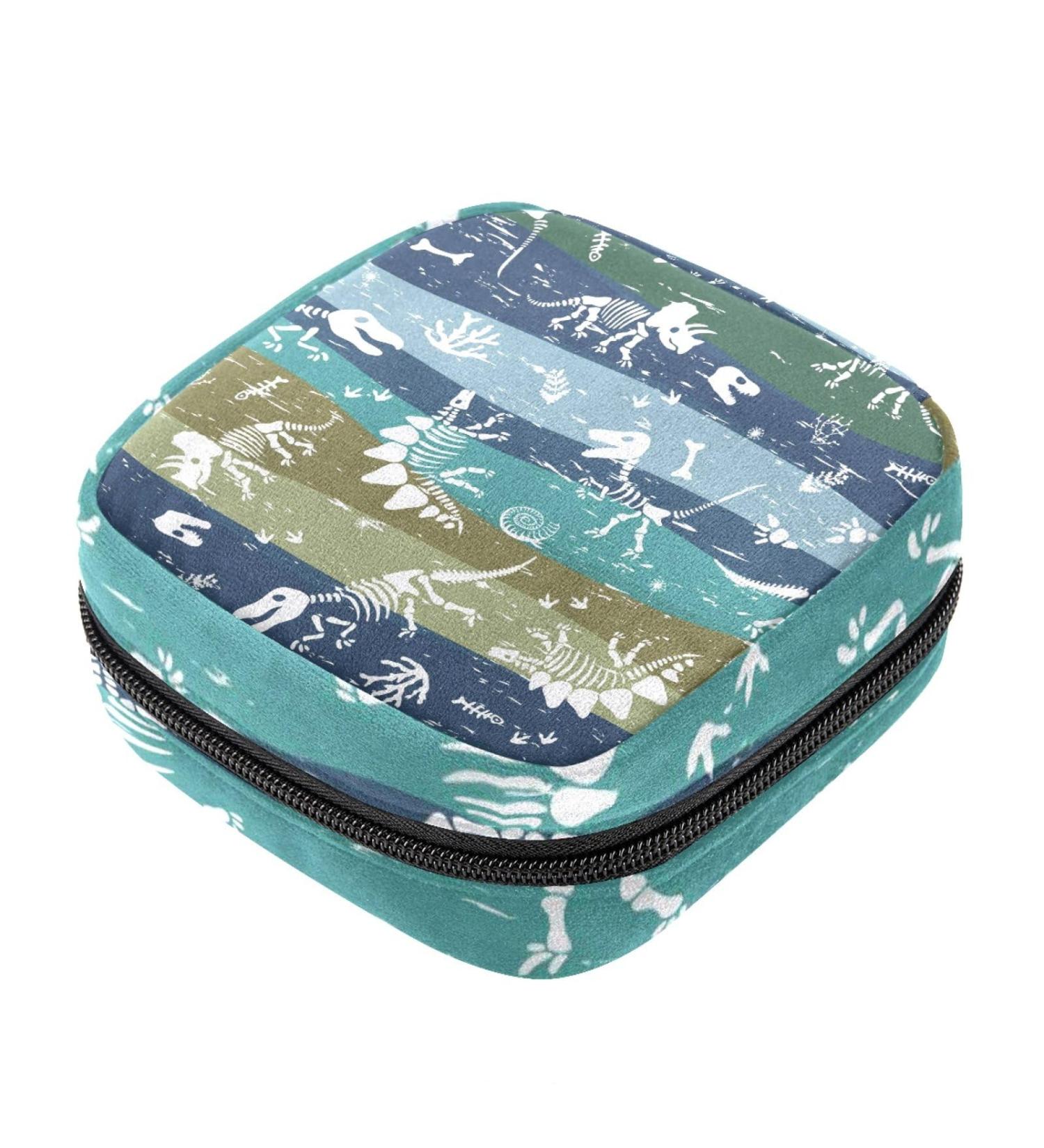 Dinosaur Fossil Pattern Sanitary Napkin Storage Bag | Large Capacity Menstrual Cup Pouch | Travel Makeup Organizer - Color 7 - Buy Online on GoSupps.com