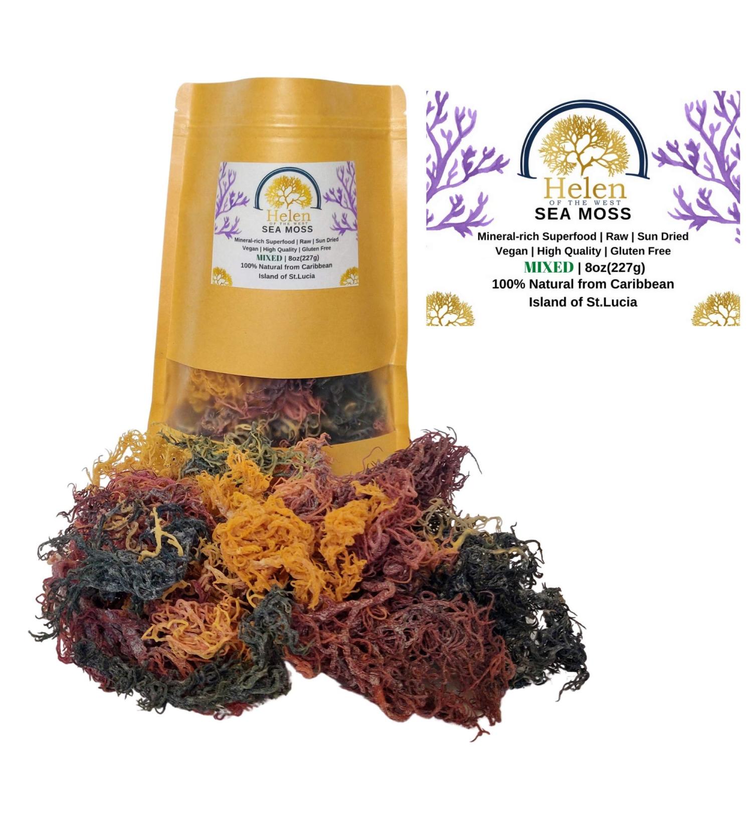 Wildcrafted Mixed Color Sea Moss 8oz - 100% Natural Irish Moss from St. Lucia | Mineral-Rich Superfood | Sun-Dried Moss | NO Preservatives or Chemicals - Buy Online on GoSupps.com