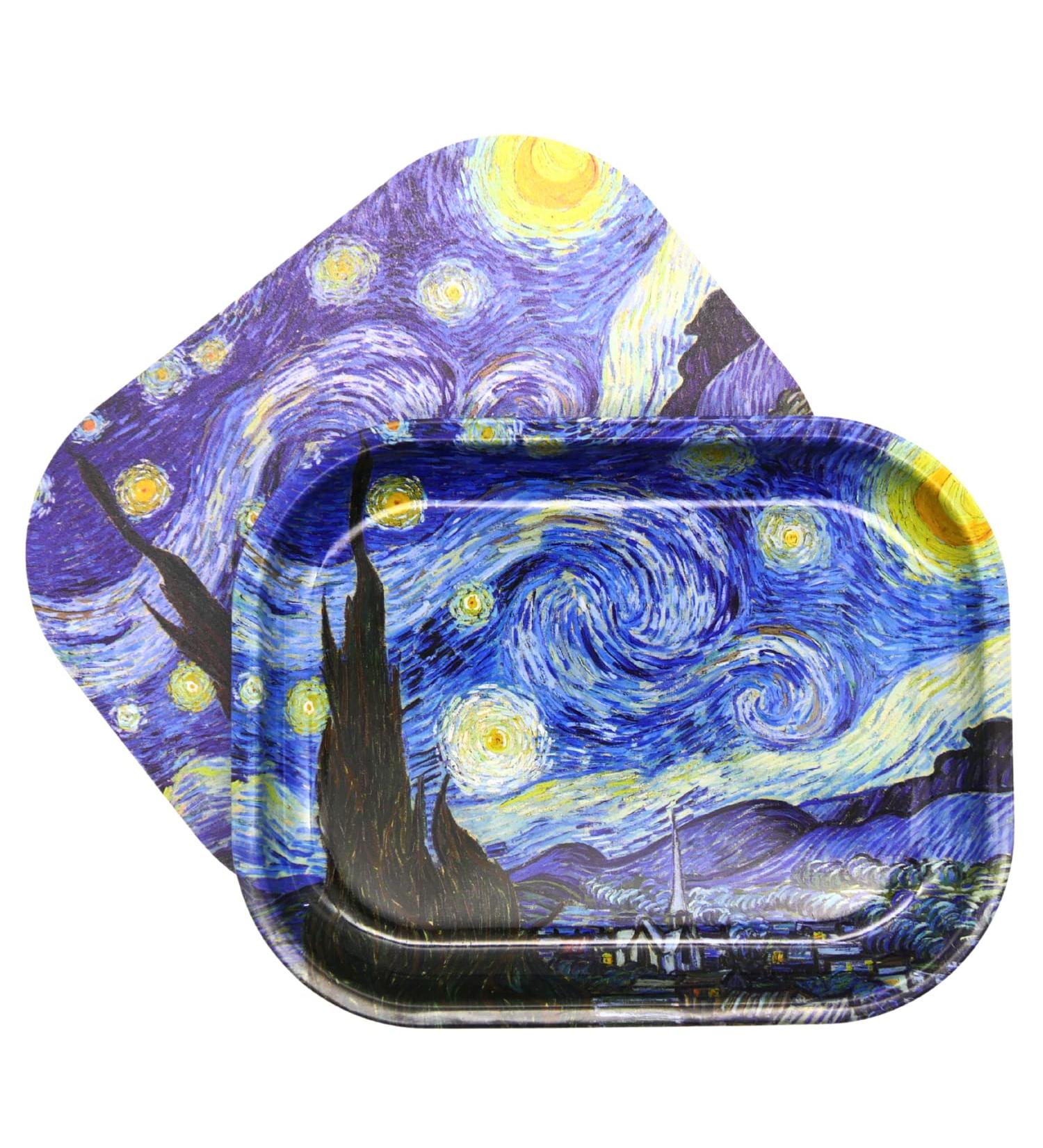 Starry Night Van Gogh Magnetic Rolling Tray - Small Metal Tray for Smoking Accessories - Cute Gift Idea - 7 x 5.5 - Buy Online on GoSupps.com