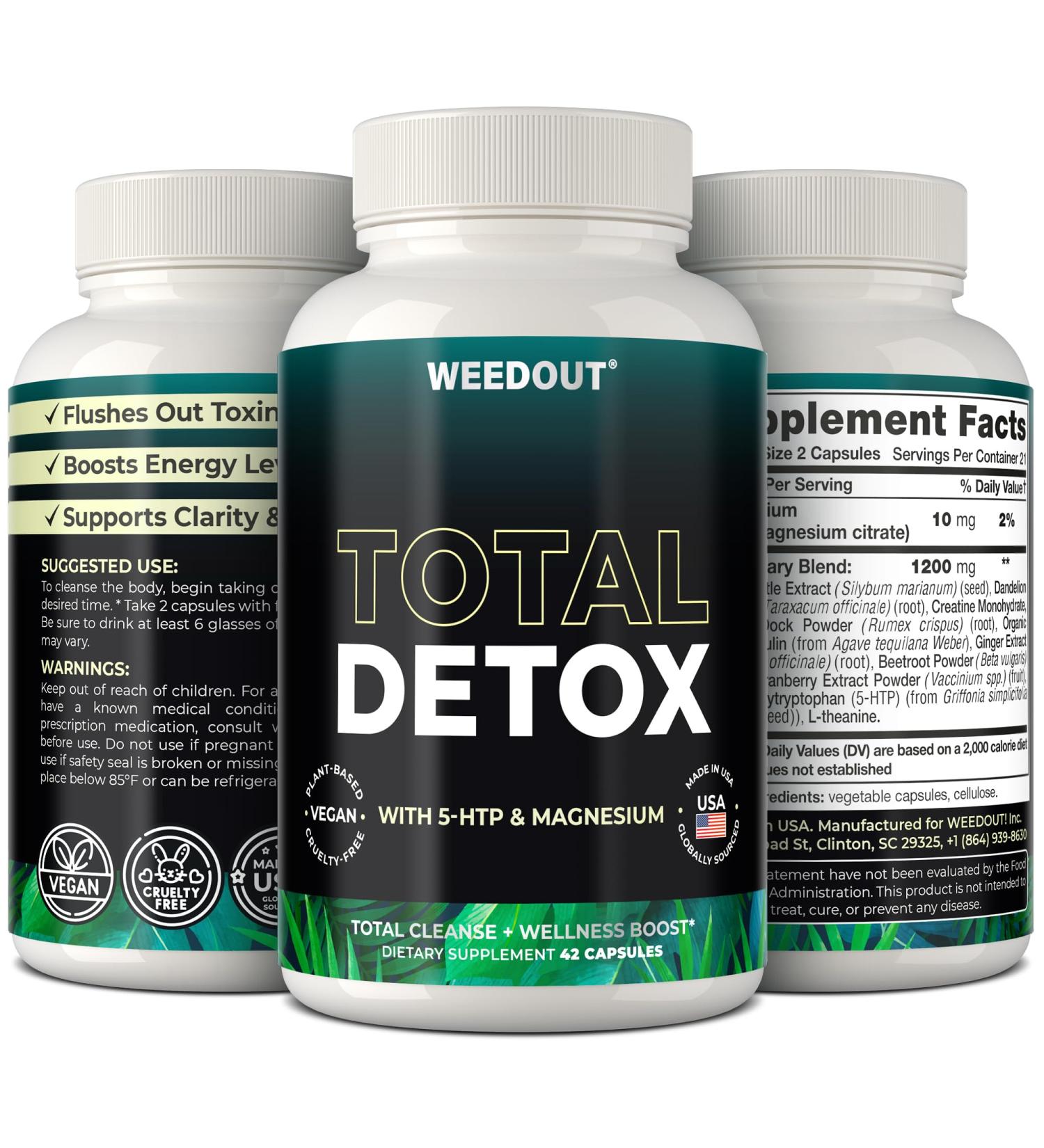 Total Cleanse Detox Capsules - Natural Full Body Detox & Liver Cleanse - Fast Toxin Removal with Milk Thistle - Urinary Tract Support - Made in USA - 42 Capsules - Buy Online on GoSupps.com