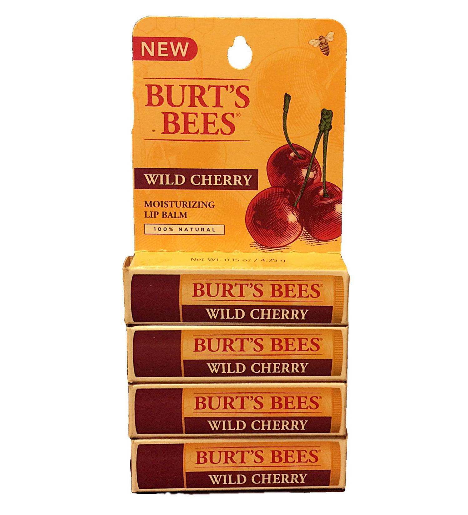 Burt's Bees Wild Cherry Moisturizing Lip Balm 0.15 oz 4 Pack