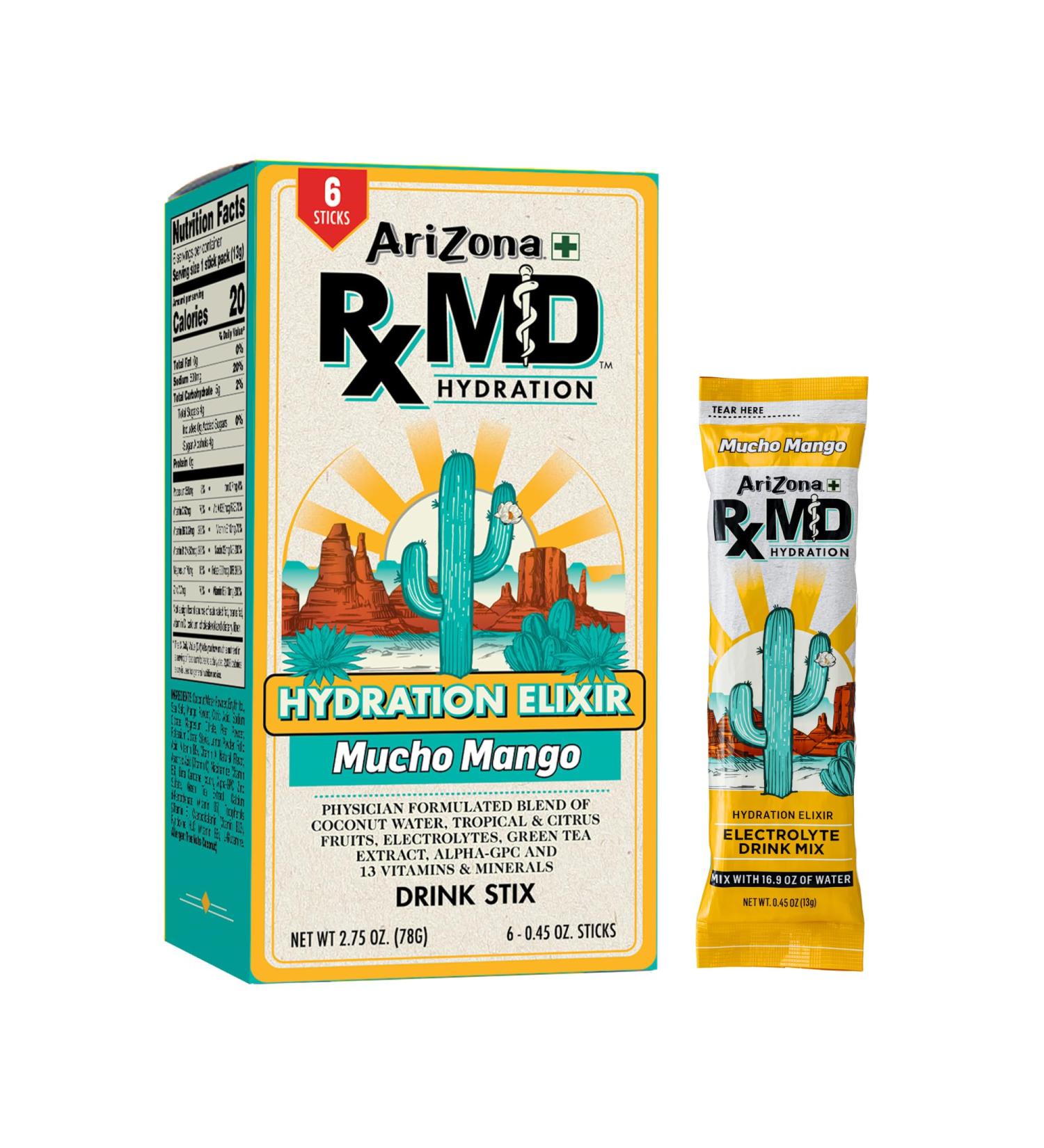 Arizona Rx MD Hydration Mucho Mango - Drink Mix - 920mg of Electrolytes - 0.45 oz Powder Sticks (Pack of 6) Mucho Mango 0.45 Ounce (Pack of 6) - Buy Online on GoSupps.com
