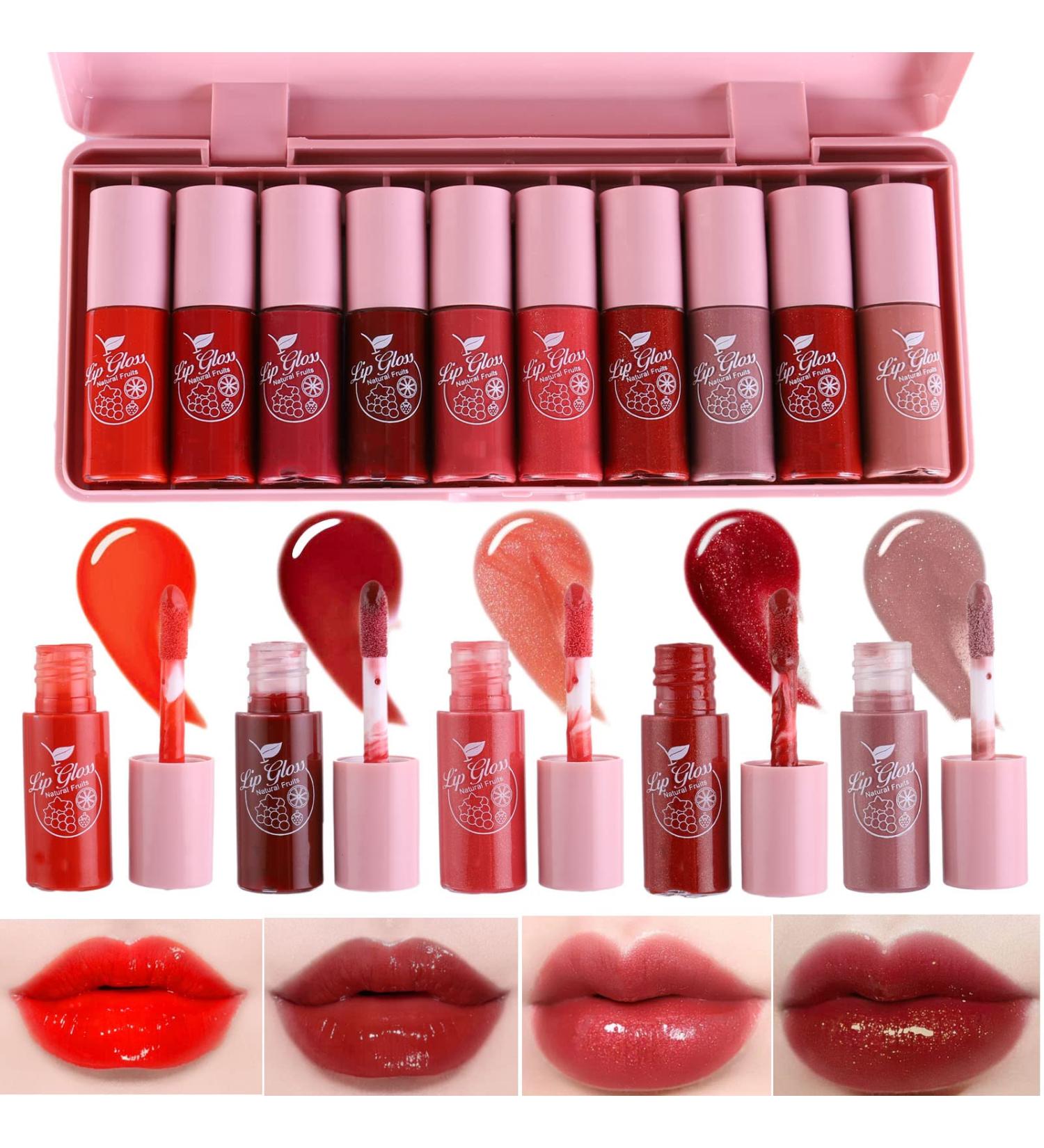 10 Colors Korean Lip Gloss Mini Lip Tint Stain Set - Long Lasting Water Lip Stains - High Pigment Moisturizing Liquid Lipstick - Glitter Lip Gloss - 1 Fl Oz (Pack of 1) - Buy Online on GoSupps.com